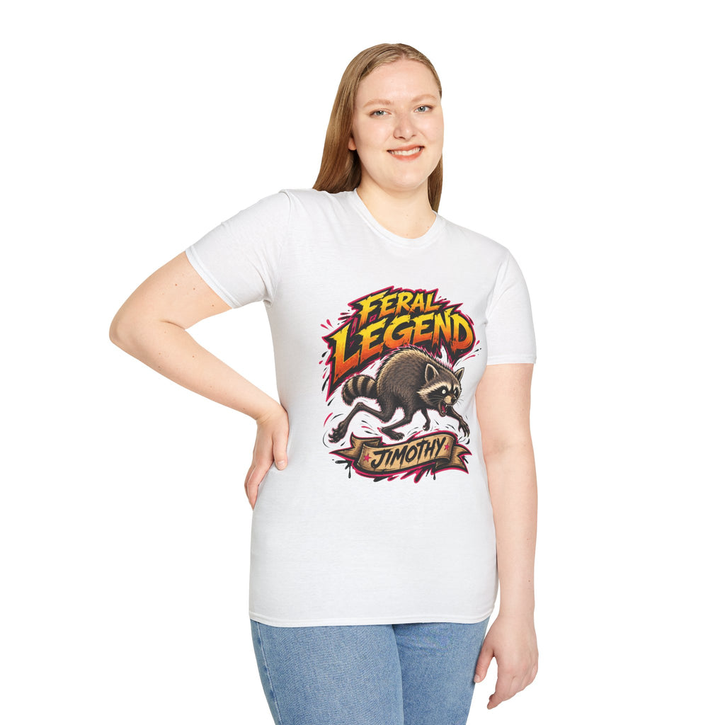 Feral Legend Raccoon Jimothy T-Shirt — Bold Graphic Tee