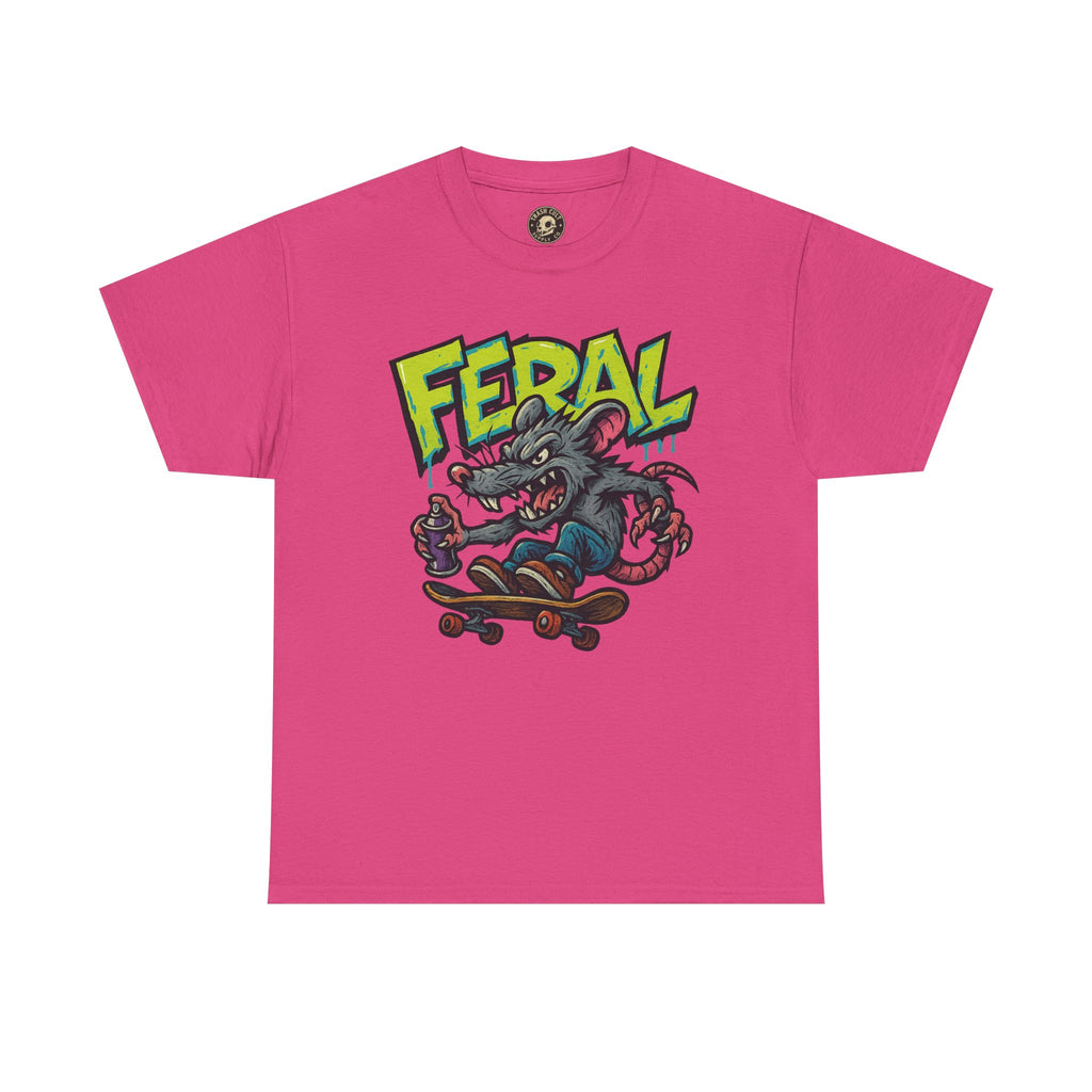 FERAL Graffiti Rat Skate Tee – Street Art Spray Can Mouse on Skateboard | Gildan 5000 Heavy Cotton Shirt