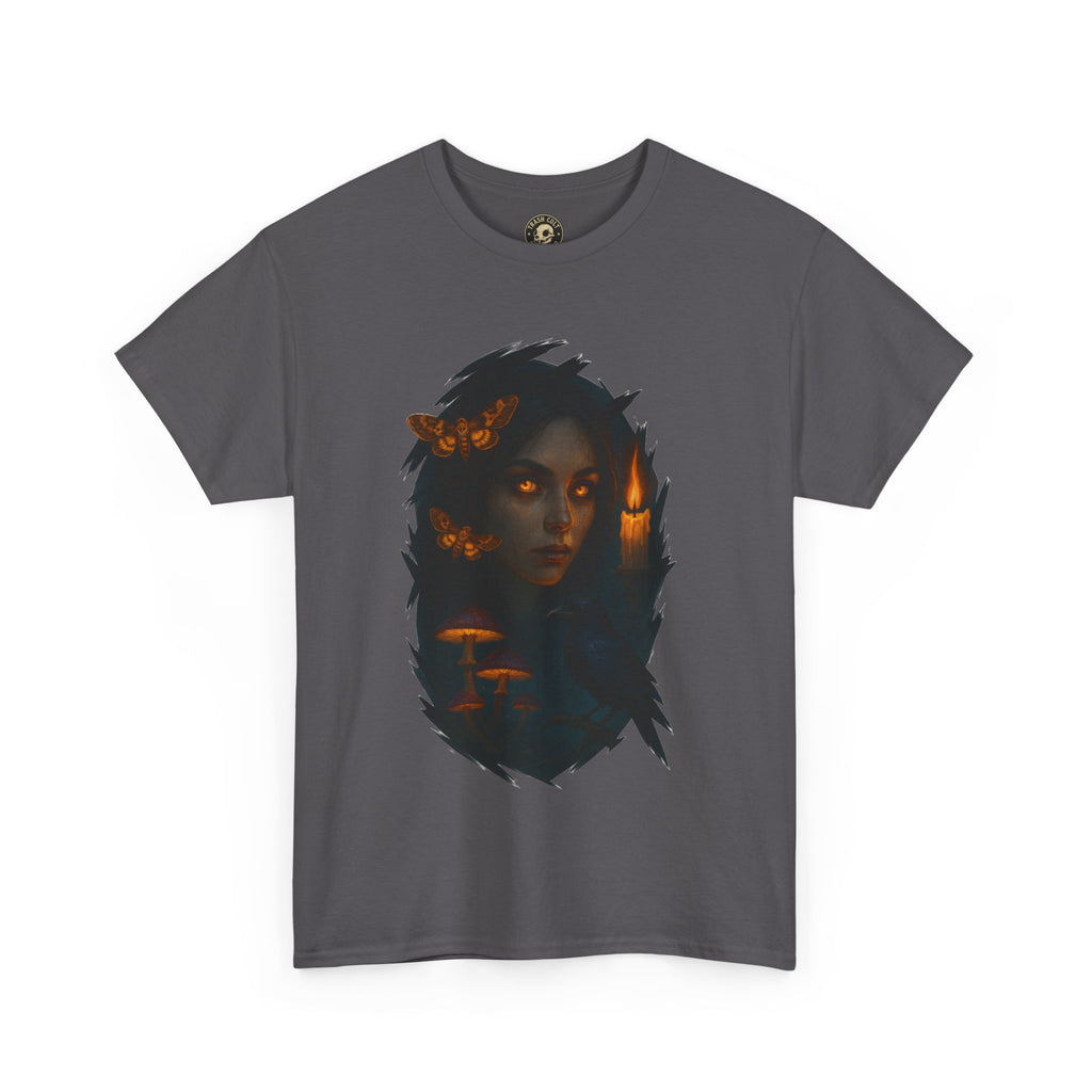 Mystical Night Unisex Heavy Cotton Tee, Witchy Shirt, Halloween Apparel, Fantasy Tee, Gift for Her, Art Graphic Tee