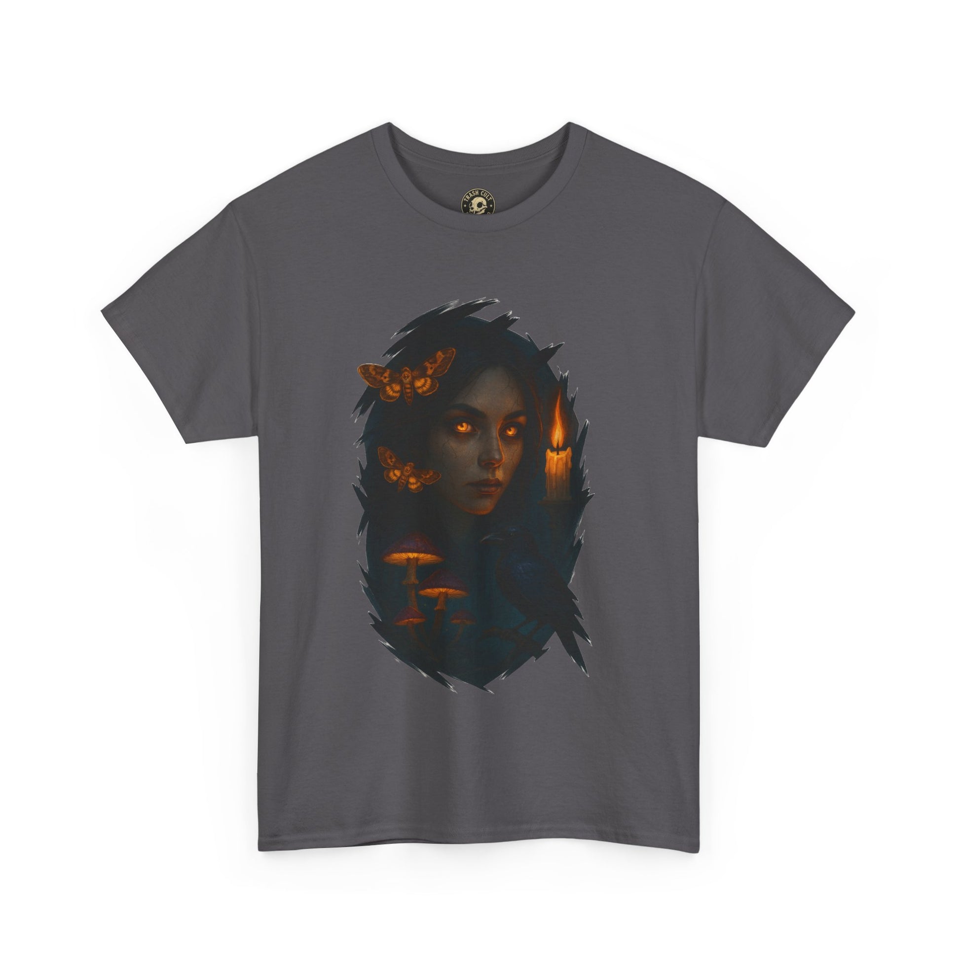 Mystical Night Unisex Heavy Cotton Tee, Witchy Shirt, Halloween Apparel, Fantasy Tee, Gift for Her, Art Graphic Tee