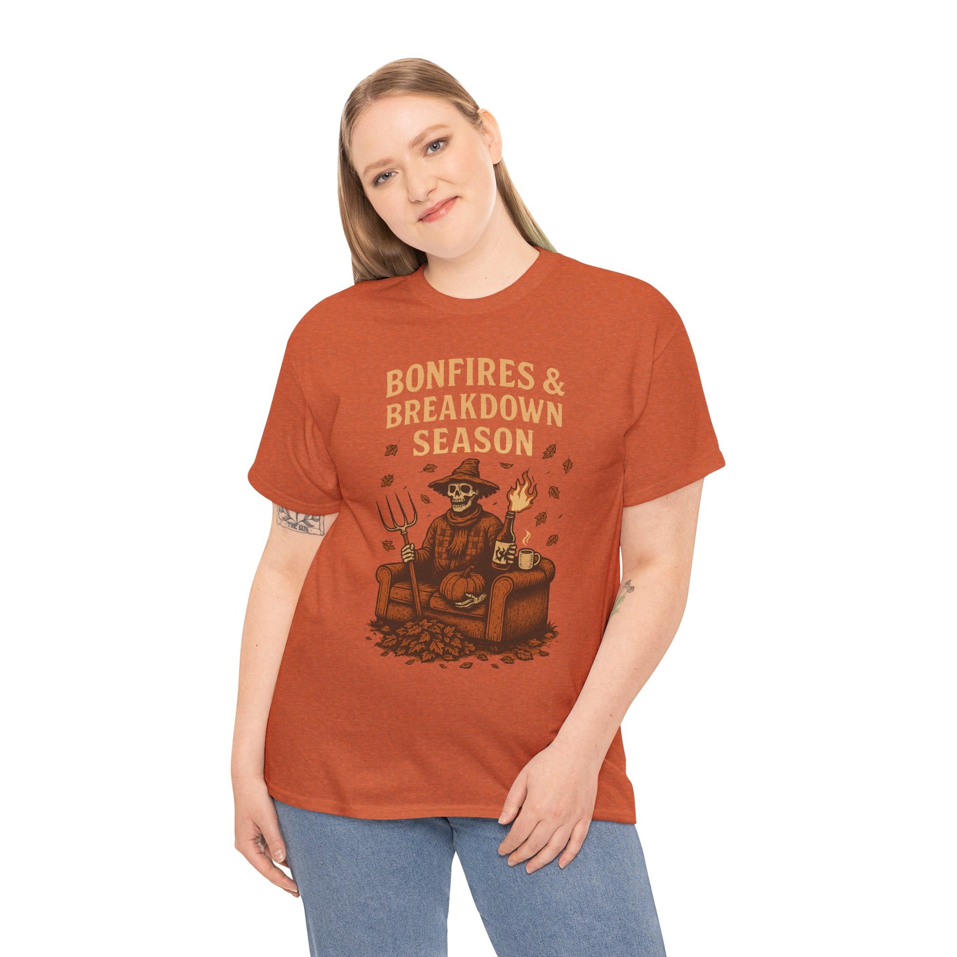 Bonfires & Breakdown Season Shirt – Skeleton Couch Chaos Tee – Fall of Humanity Collection – Trash Cult Supply Co.