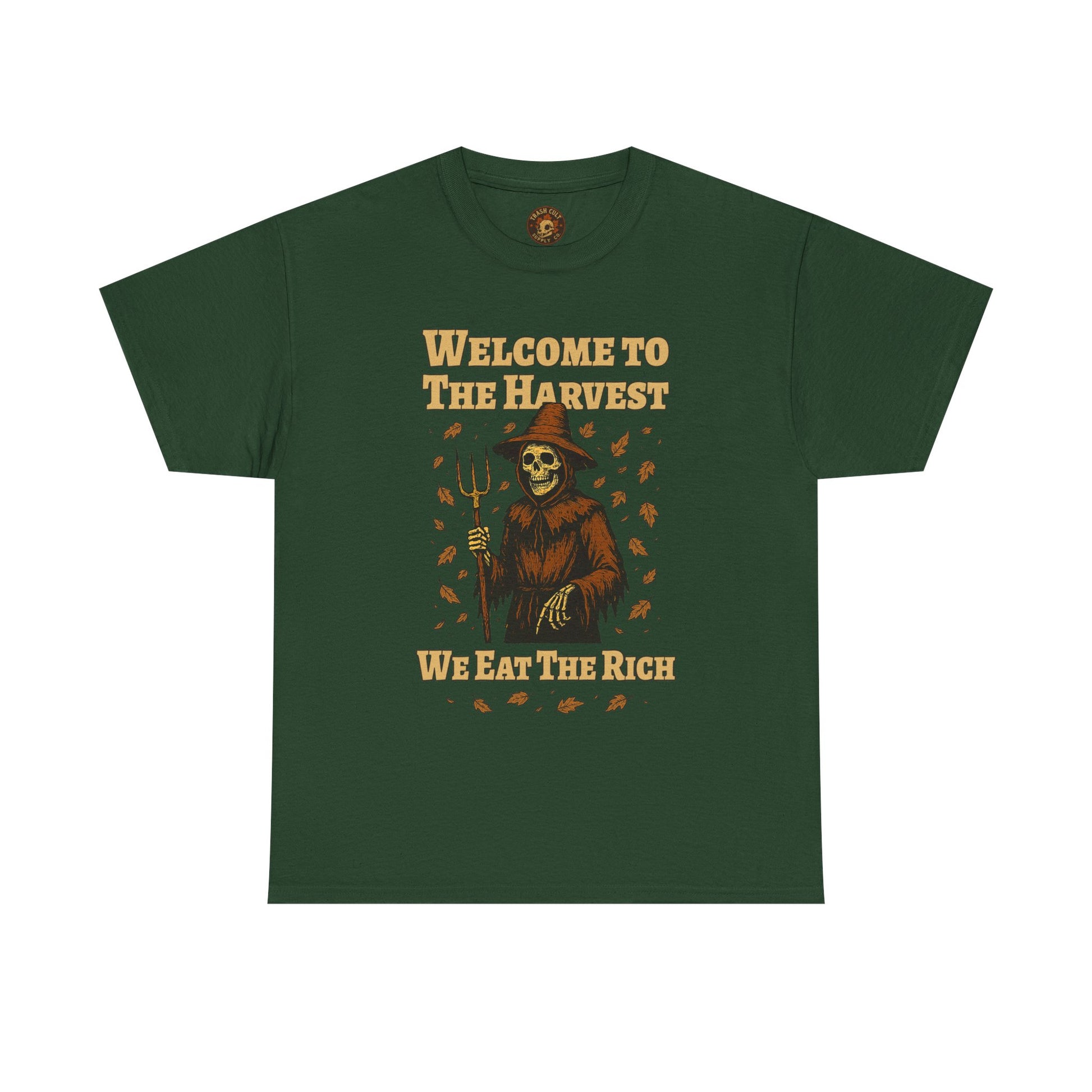 Eat the Rich Shirt – Welcome to the Harvest Skeleton Scarecrow Tee – Fall of Humanity Collection – Trash Cult Supply Co.