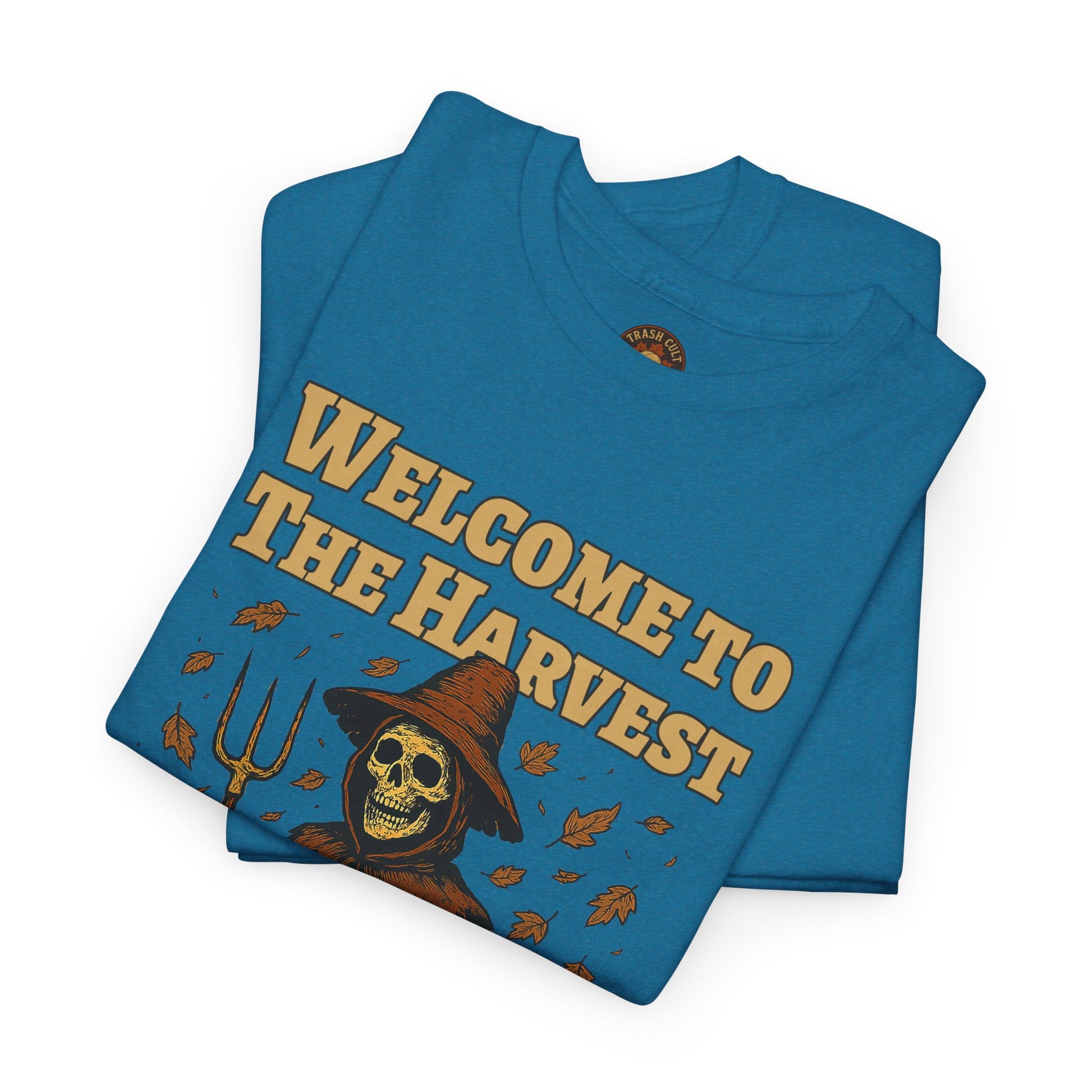 Eat the Rich Shirt – Welcome to the Harvest Skeleton Scarecrow Tee – Fall of Humanity Collection – Trash Cult Supply Co.