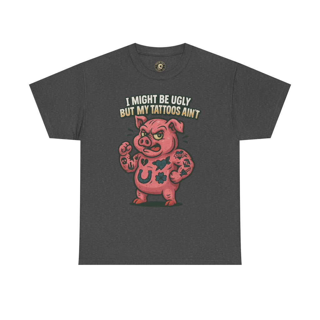 Funny Pig Tattoo Unisex Heavy Cotton Tee, Graphic Shirt, Gift for Tattoo Lovers, Casual Wear, Humor Tees