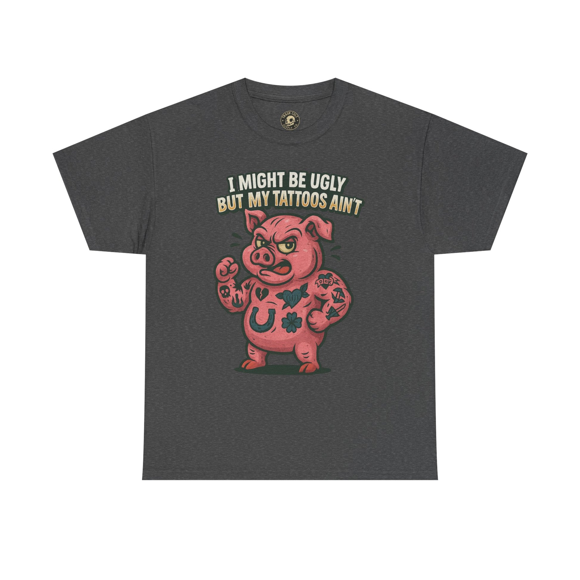 Funny Pig Tattoo Unisex Heavy Cotton Tee, Graphic Shirt, Gift for Tattoo Lovers, Casual Wear, Humor Tees
