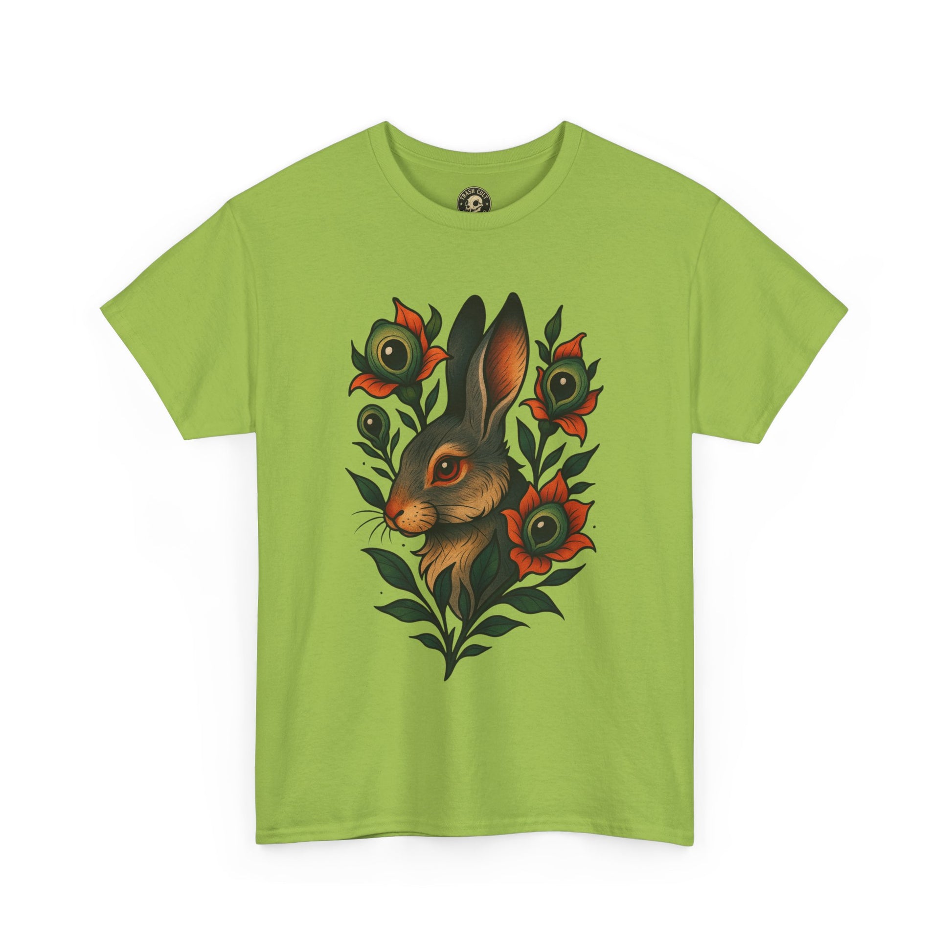 Whimsical Rabbit Floral Tee, Nature Lover Gift, Casual Wear, Eco-Friendly Fashion, Unique Graphic T-Shirt, Year-Round Style