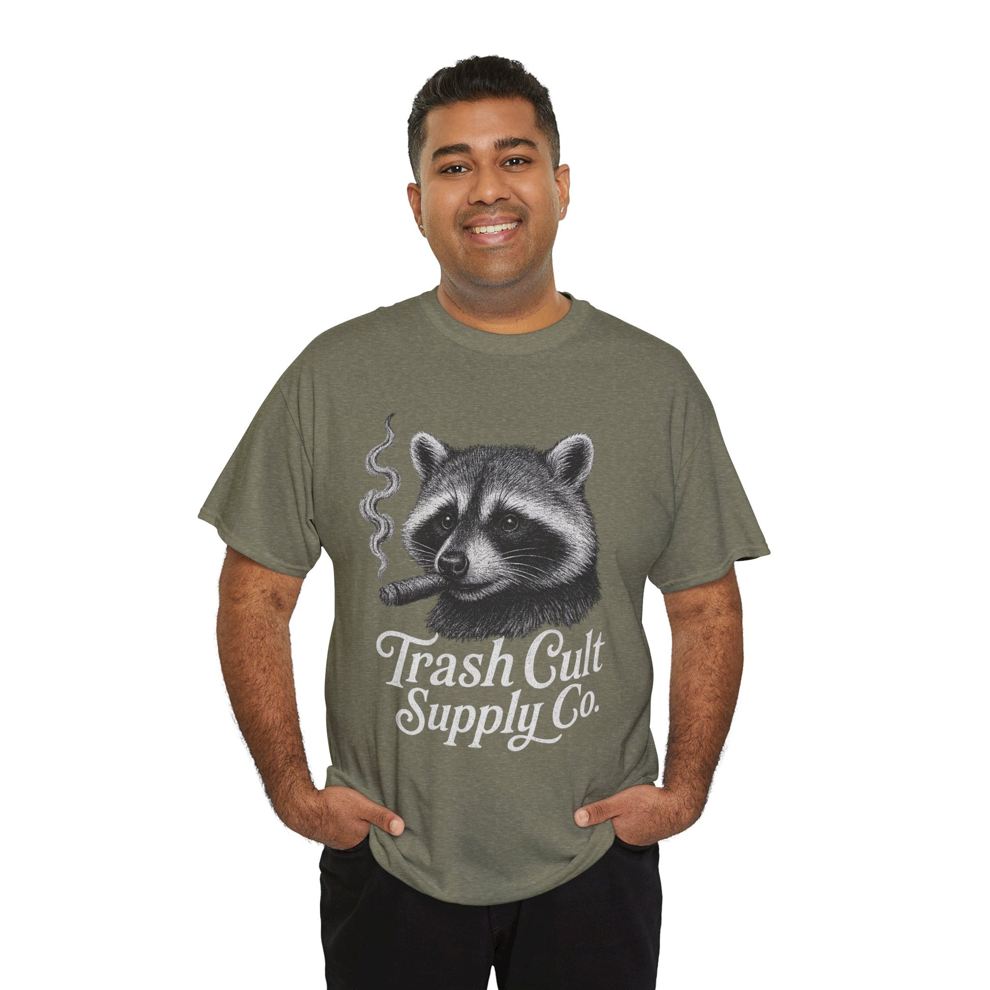 Monochrome Raccoon Cigar Shirt – Trash Cult Supply Co. | Gildan 5000 Tee