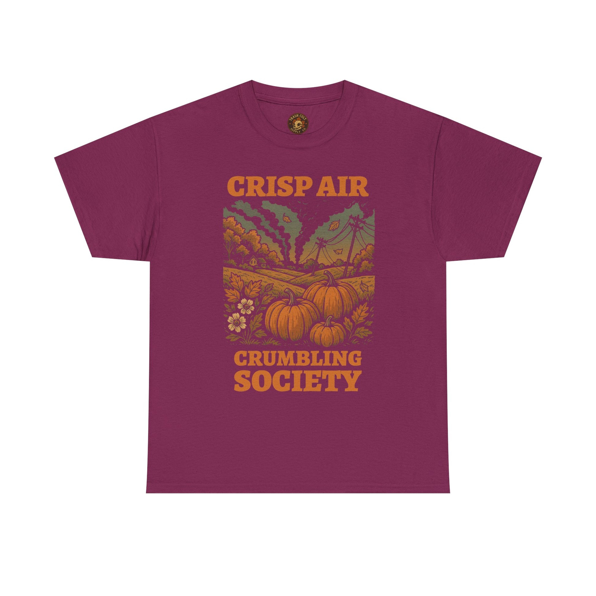 Crisp Air Crumbling Society Shirt – Dystopian Fall Pumpkin Tee – Fall of Humanity Collection – Trash Cult Supply Co.