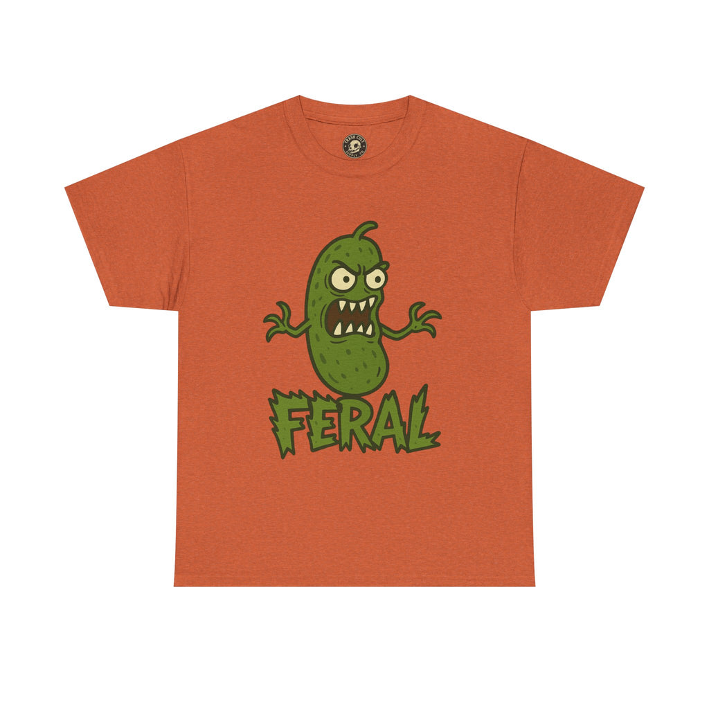 Feral Pickle Cartoon Tee – Trashcore Angry Pickle Shirt – Gildan 5000 Unisex Heavy Cotton