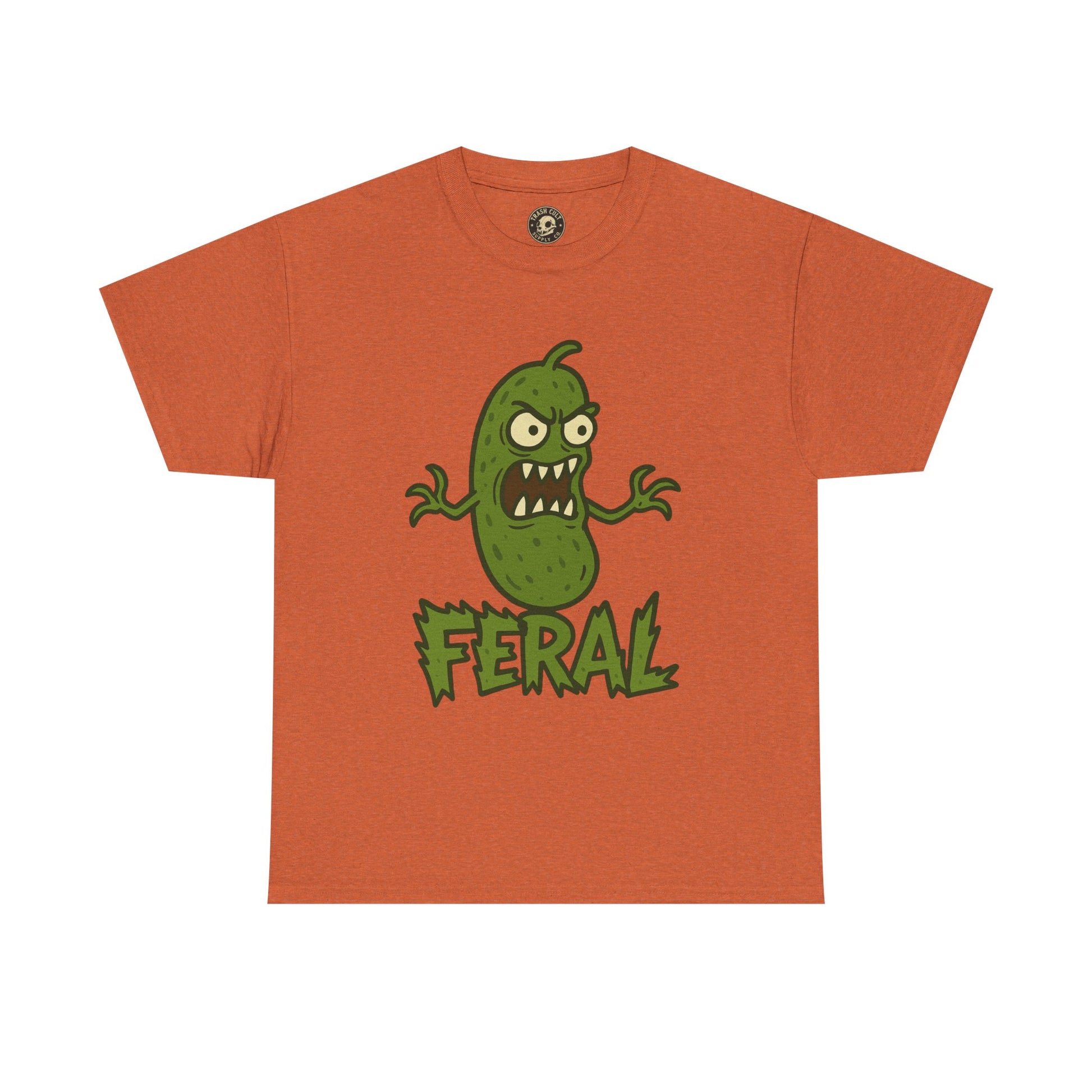 Feral Pickle Cartoon Tee – Trashcore Angry Pickle Shirt – Gildan 5000 Unisex Heavy Cotton