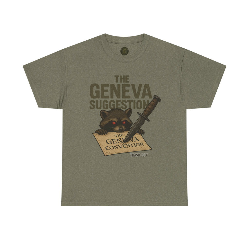 The Geneva Suggestion T-Shirt – Tactical Raccoon Dark Humor Tee | Trash Cult Supply Co. | Gildan 5000