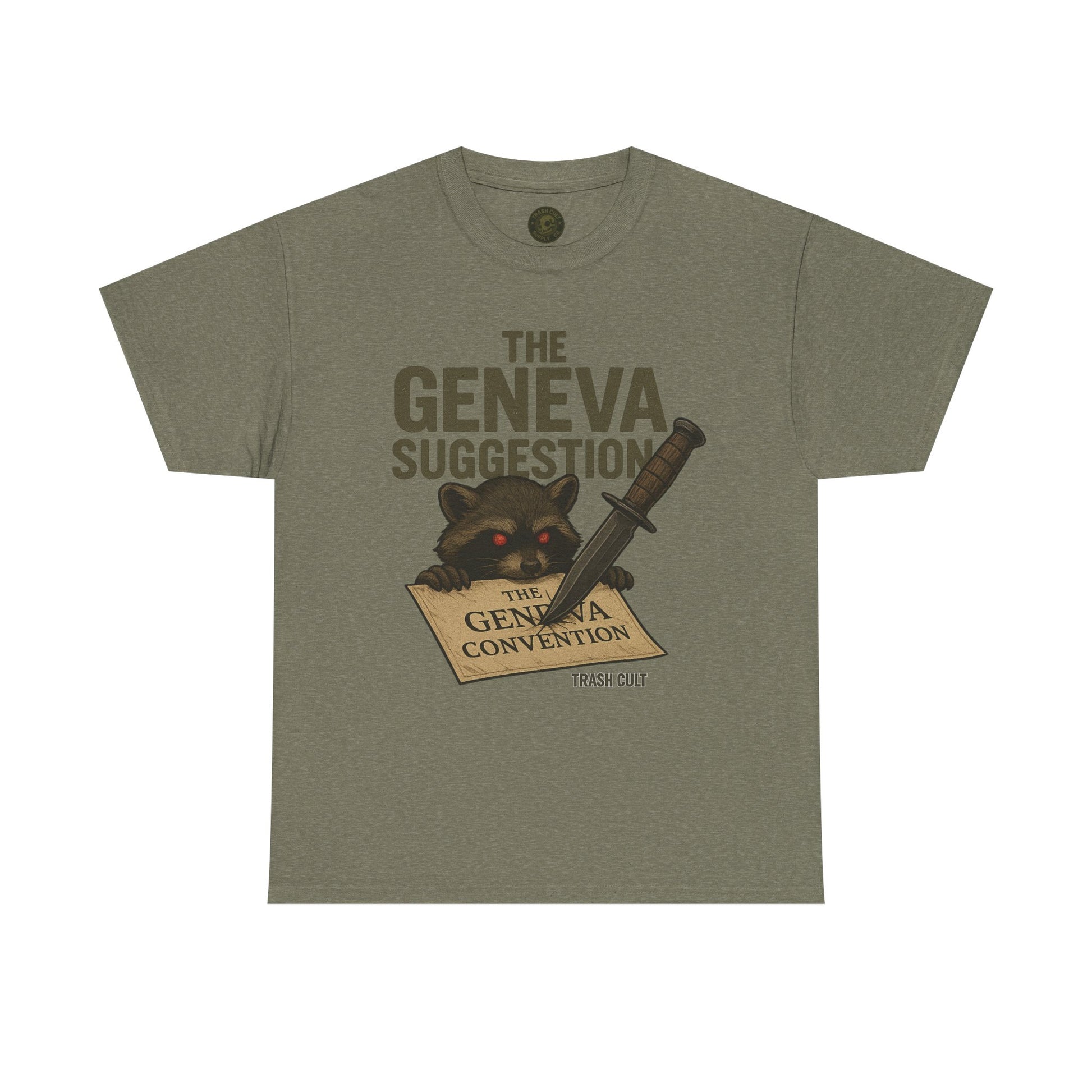 The Geneva Suggestion T-Shirt – Tactical Raccoon Dark Humor Tee | Trash Cult Supply Co. | Gildan 5000