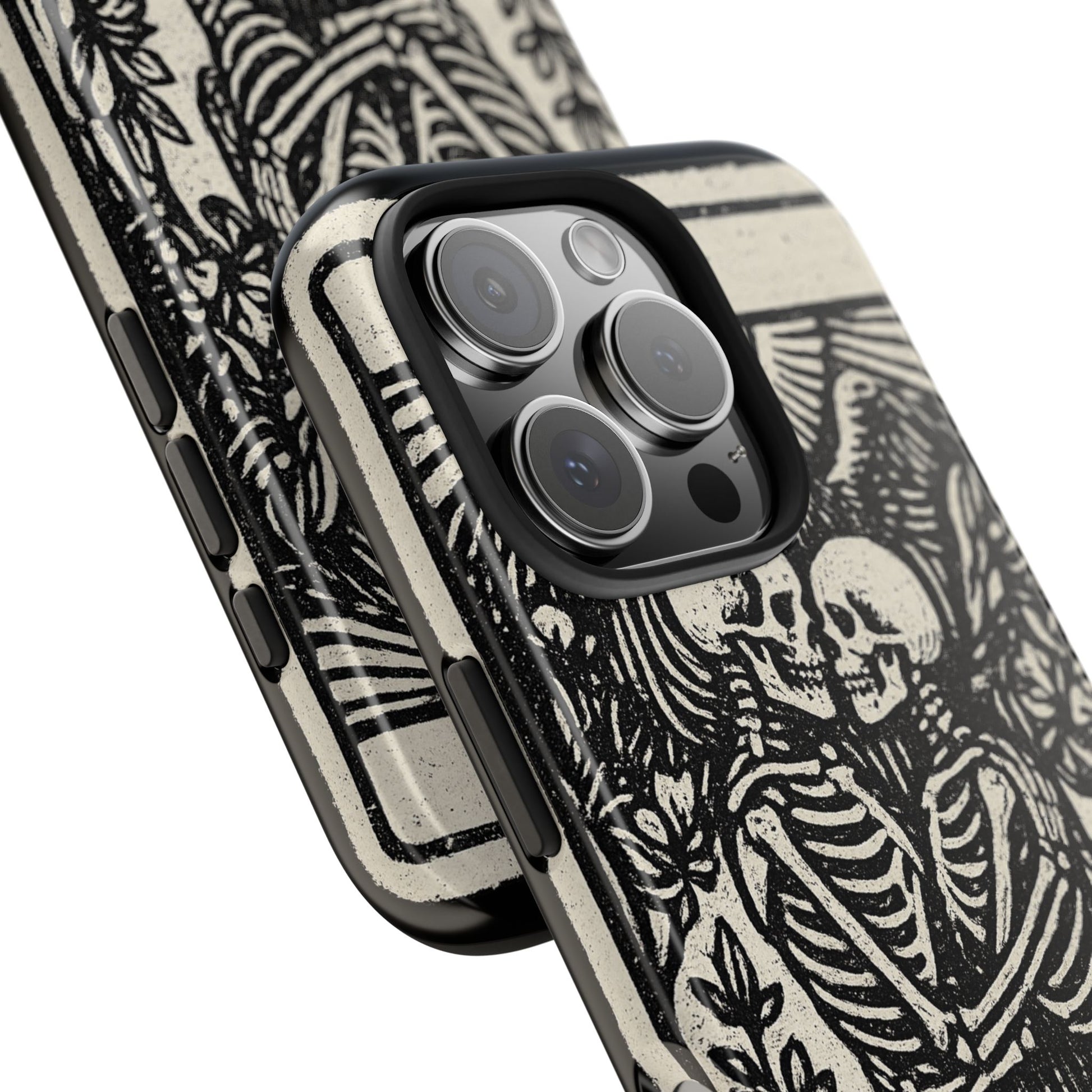 Tough Phone Case with Skeleton Lovers Design, Gothic Phone Cover, Unique Couples Gift, Halloween Accessory, Edgy Tech Design