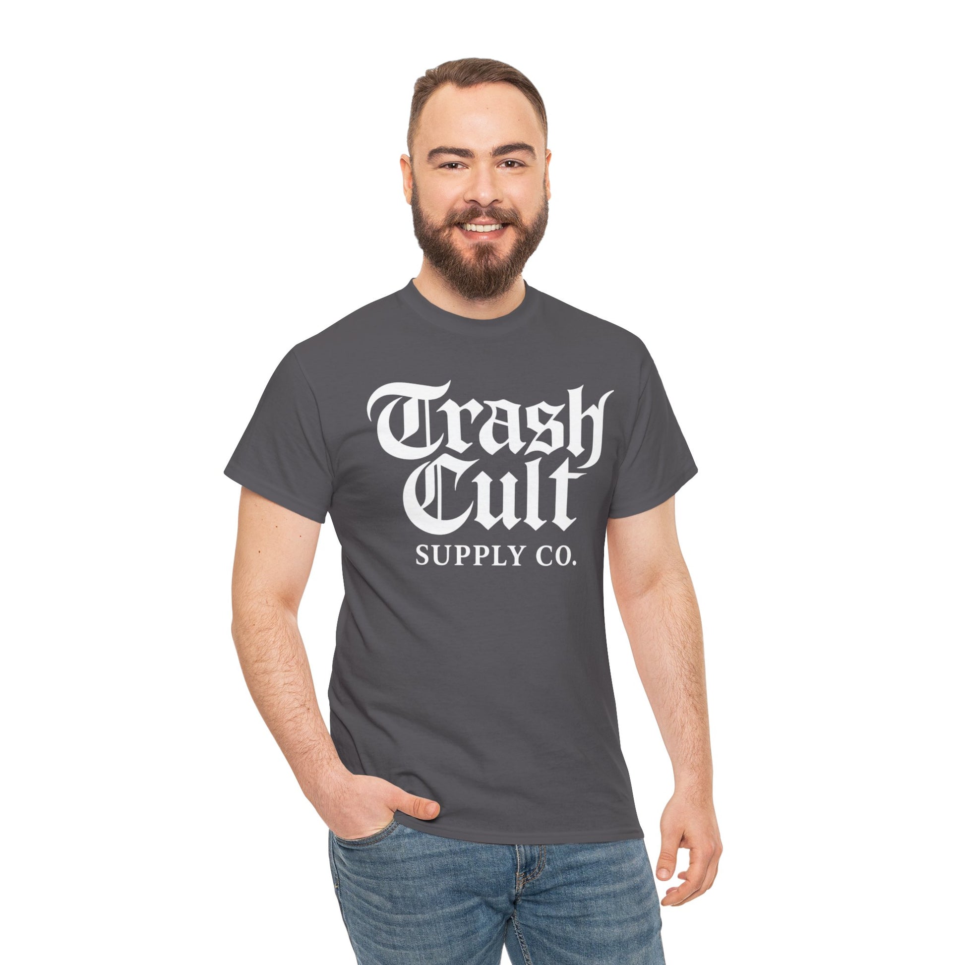 Trash Cult Gothic Logo Shirt – White Cyber Gothic Print on Gildan 5000