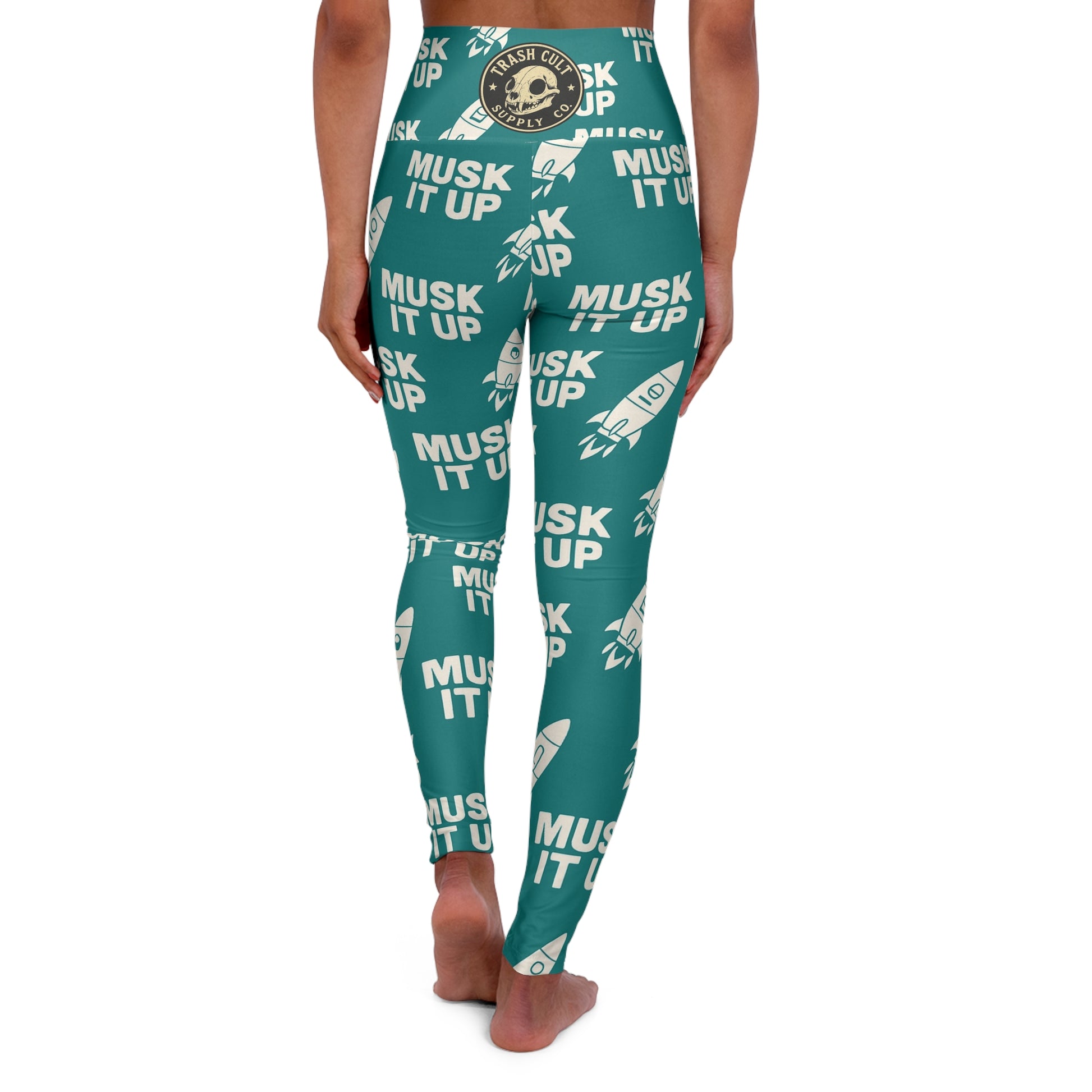MUSK IT UP High-Waisted Yoga Leggings – Bold Rocket Print Activewear for Women - Fun Workout Gear, Activewear, Fitness Apparel, Unique Gifts for Her, Stylish Athleisure