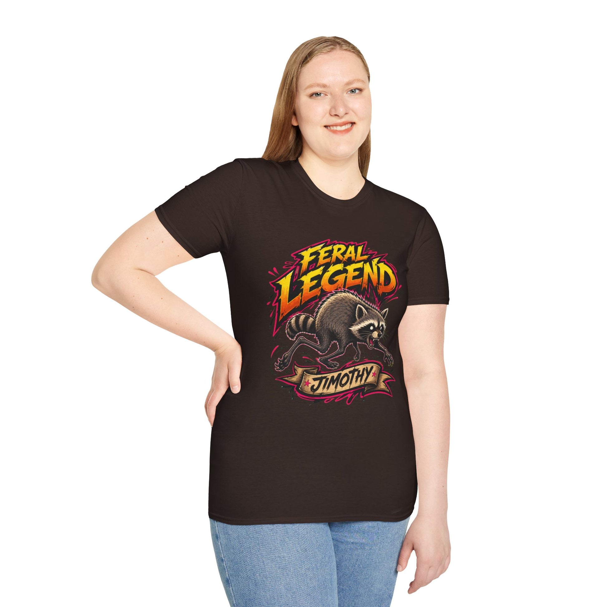 Feral Legend Raccoon Jimothy T-Shirt — Bold Graphic Tee