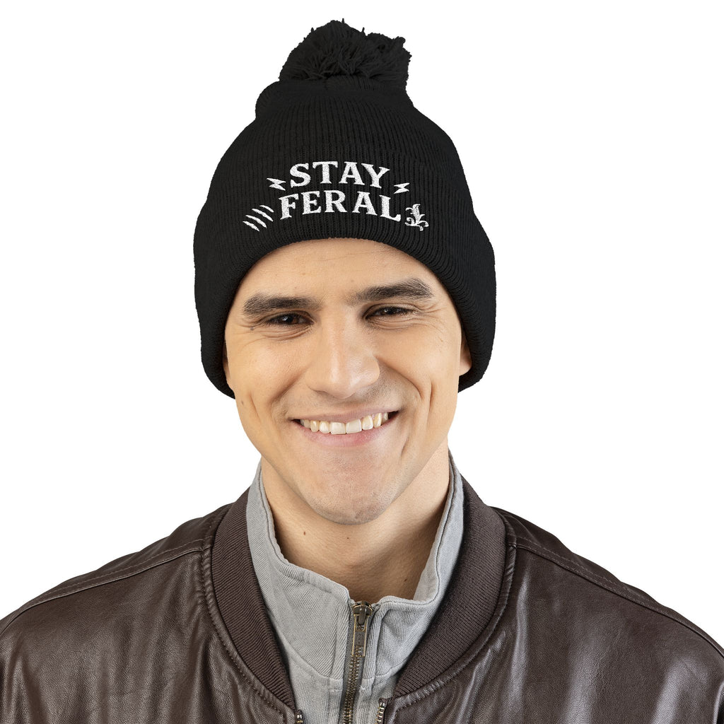 Stay Feral Pom-Pom Knit Cap, Cozy Winter Beanie, Embroidered Hats for Adventurers, Gift for Outdoorsy Friends, Stylish Cold Weather [...]