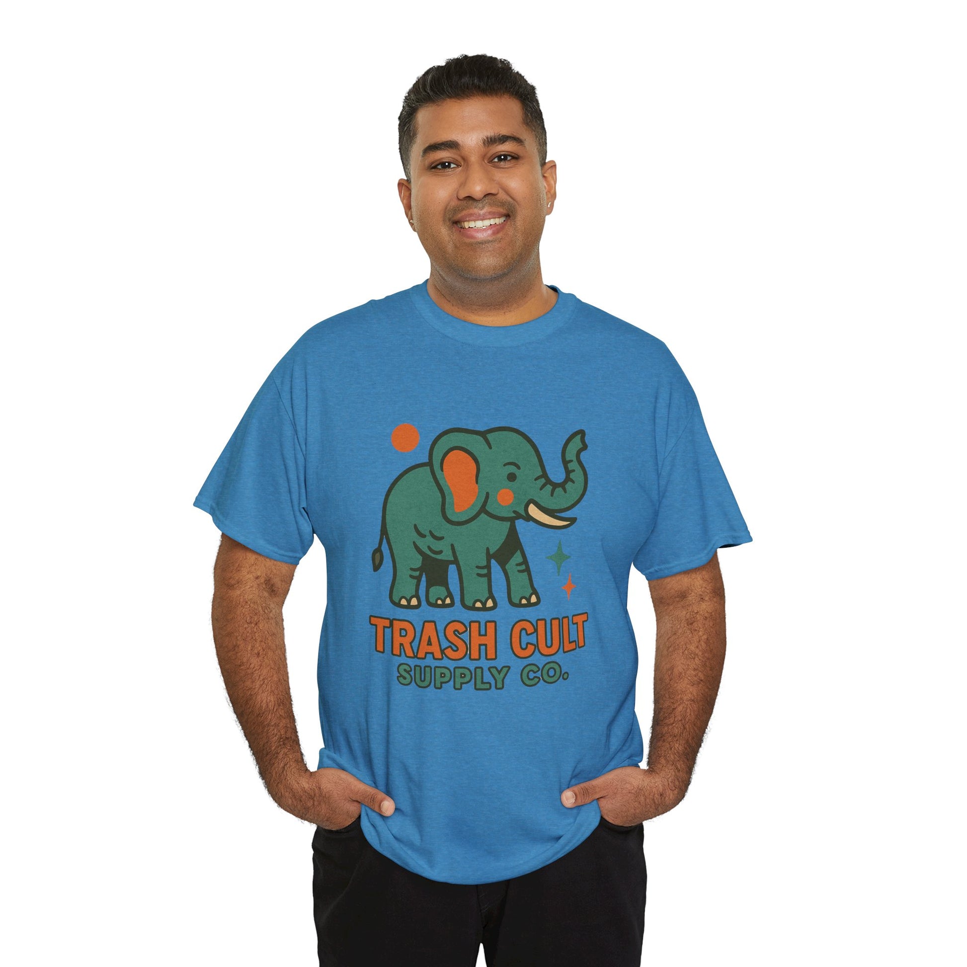 Trash Cult Elephant Unisex Heavy Cotton Tee, Eco-Friendly Shirt, Cool Casual Tee, Gift for Animal Lovers, Vintage Style T-Shirt