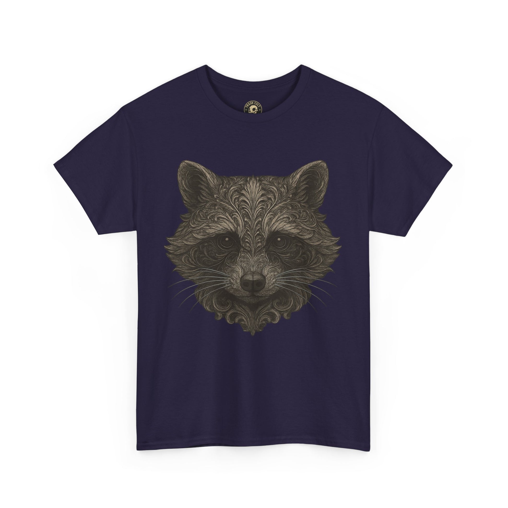 Ornate Raccoon Face Shirt – Intricate Woodland Animal Art Tee – Tattoo-Inspired Forest Aesthetic – Trash Cult Supply Co.