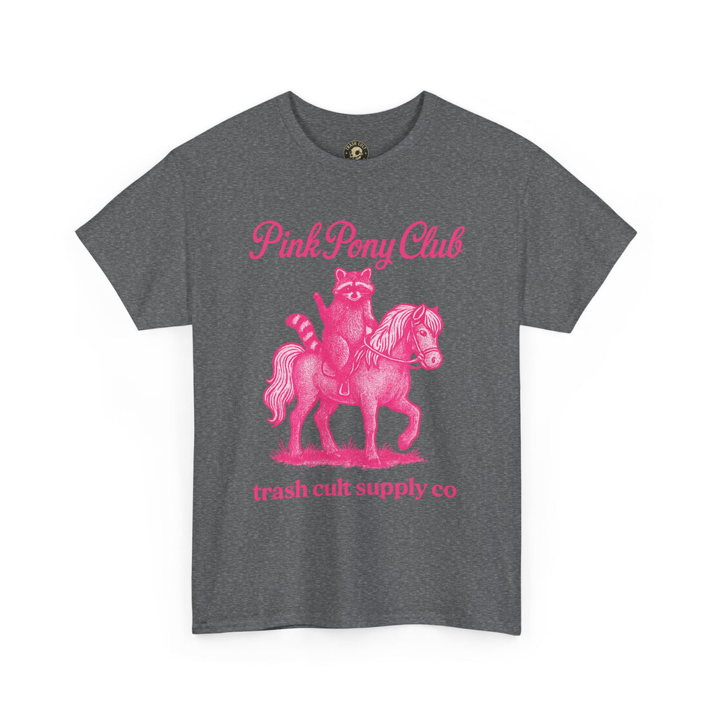 Pink Pony Club Raccoon Riding Pony Shirt – Vintage Hot Pink Halftone Tee by Trash Cult Supply Co