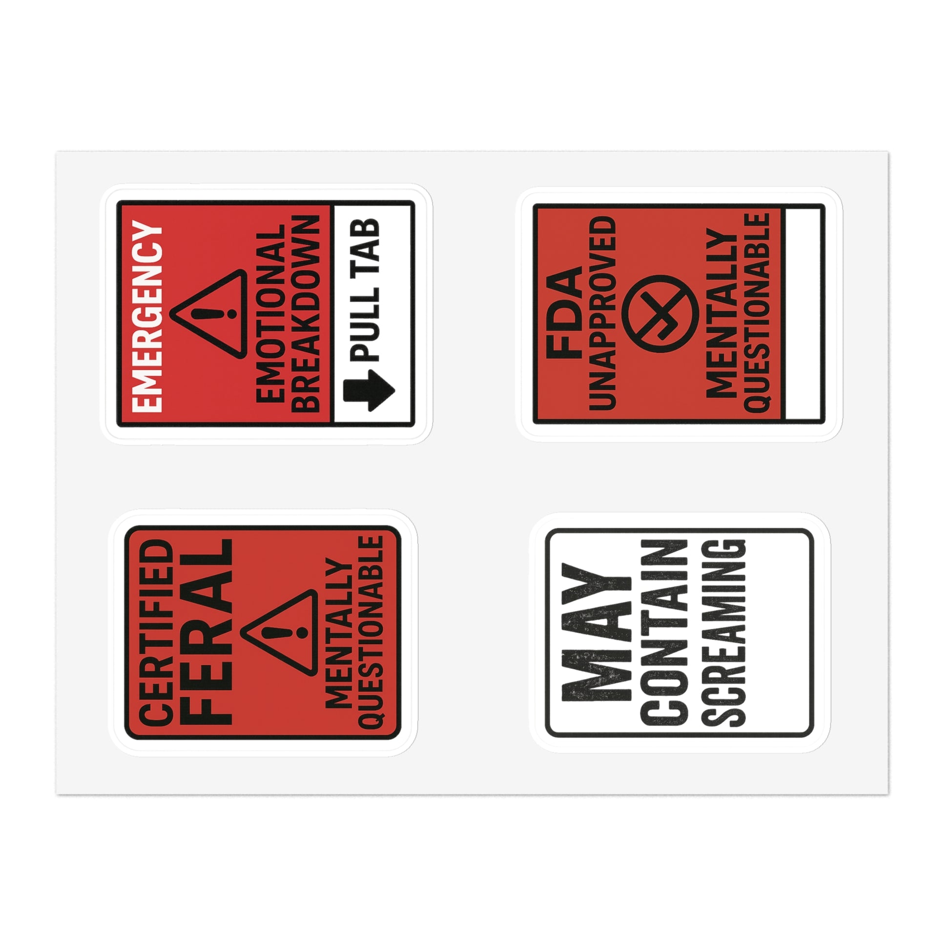 Feral Sticker Sheet Bundle – 10 Bold Mental Health & Chaos-Themed Stickers | Transparent, White & Holographic Vinyl