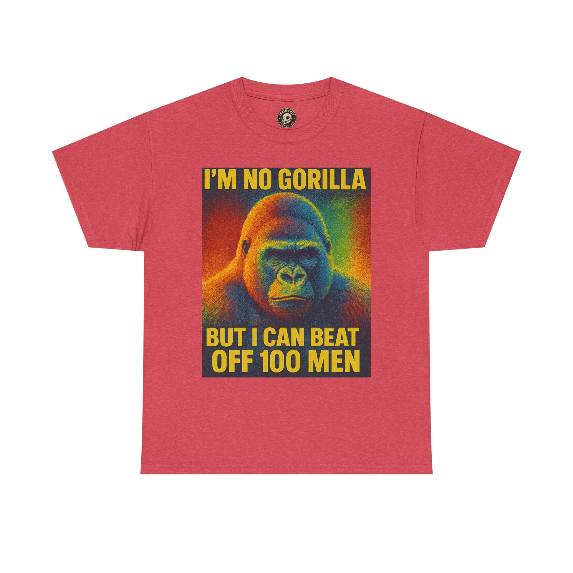 I’m No Gorilla But I Can Beat Off 100 Men Shirt – Multicolor Halftone Gorilla Tee on Gildan 5000