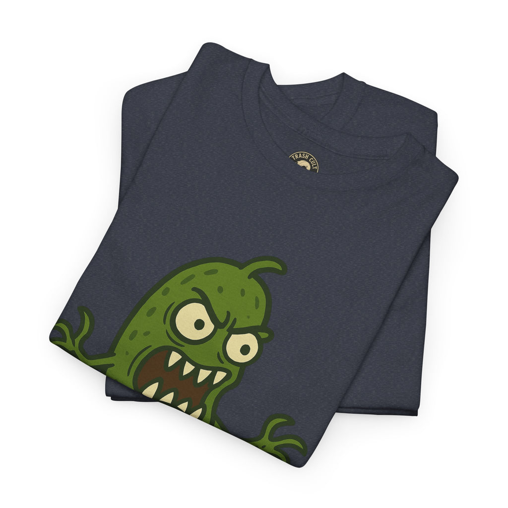 Feral Pickle Cartoon Tee – Trashcore Angry Pickle Shirt – Gildan 5000 Unisex Heavy Cotton