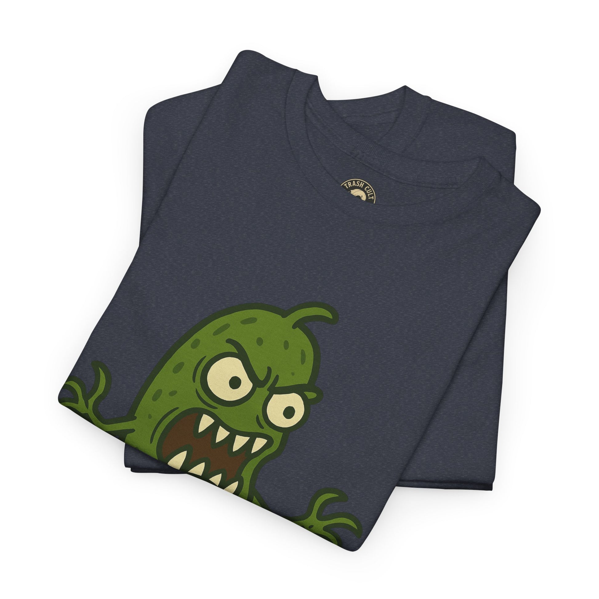 Feral Pickle Cartoon Tee – Trashcore Angry Pickle Shirt – Gildan 5000 Unisex Heavy Cotton