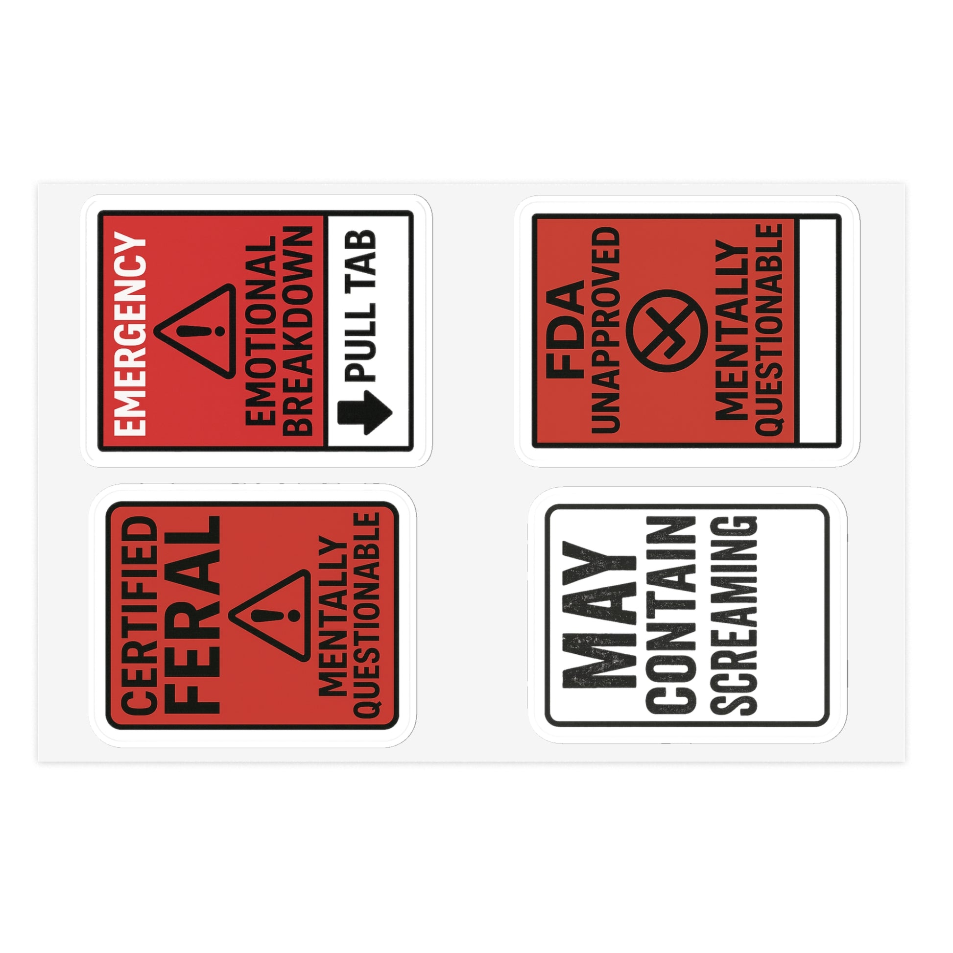 Feral Sticker Sheet Bundle – 10 Bold Mental Health & Chaos-Themed Stickers | Transparent, White & Holographic Vinyl