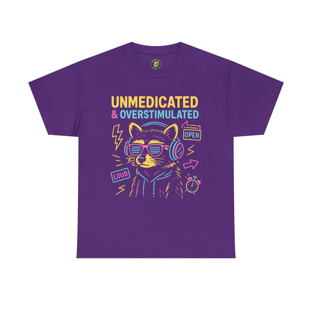 Unmedicated & Overstimulated Neon Raccoon ADHD Shirt – Trash Cult Supply Co. – Gildan 5000