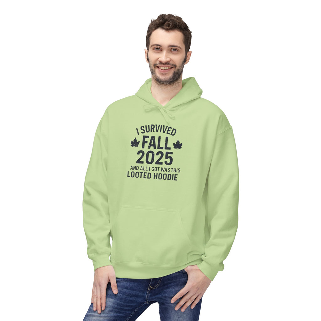 I Survived Fall 2025 Hoodie – Looted Hoodie Meme Sweatshirt – Fall of Humanity Collection – Trash Cult Supply Co.
