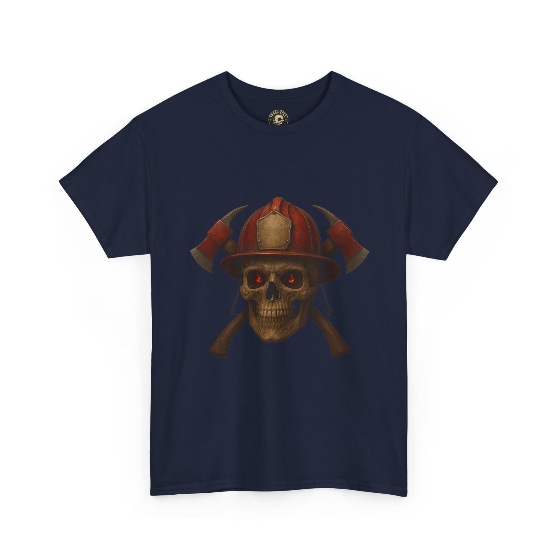 Skull Firefighter Tee, Unisex Heavy Cotton Shirt, Firefighter Gift, Halloween Costume T-Shirt, Unique Graphic Tee, Casual Wear