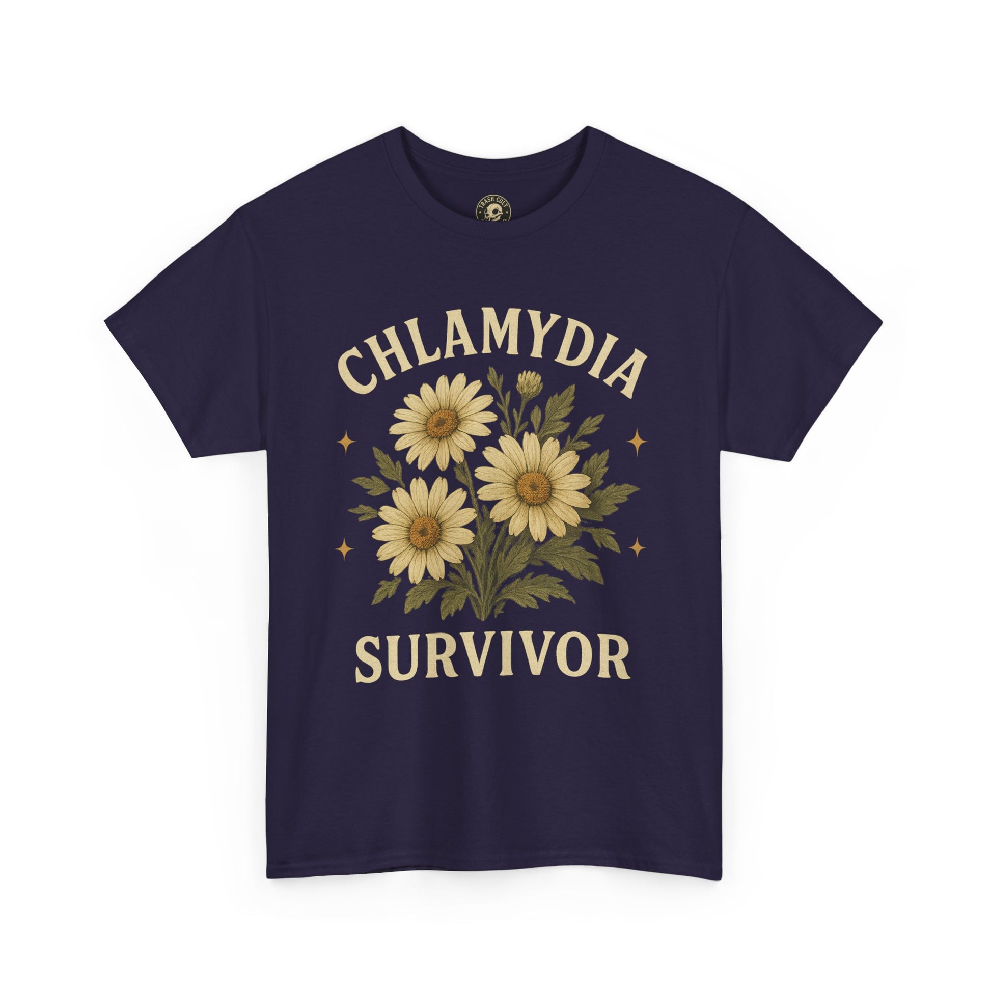 Chlamydia Survivor Vintage Floral Tee – Funny Bold Statement Shirt – Gildan 5000 Unisex Heavy Cotton