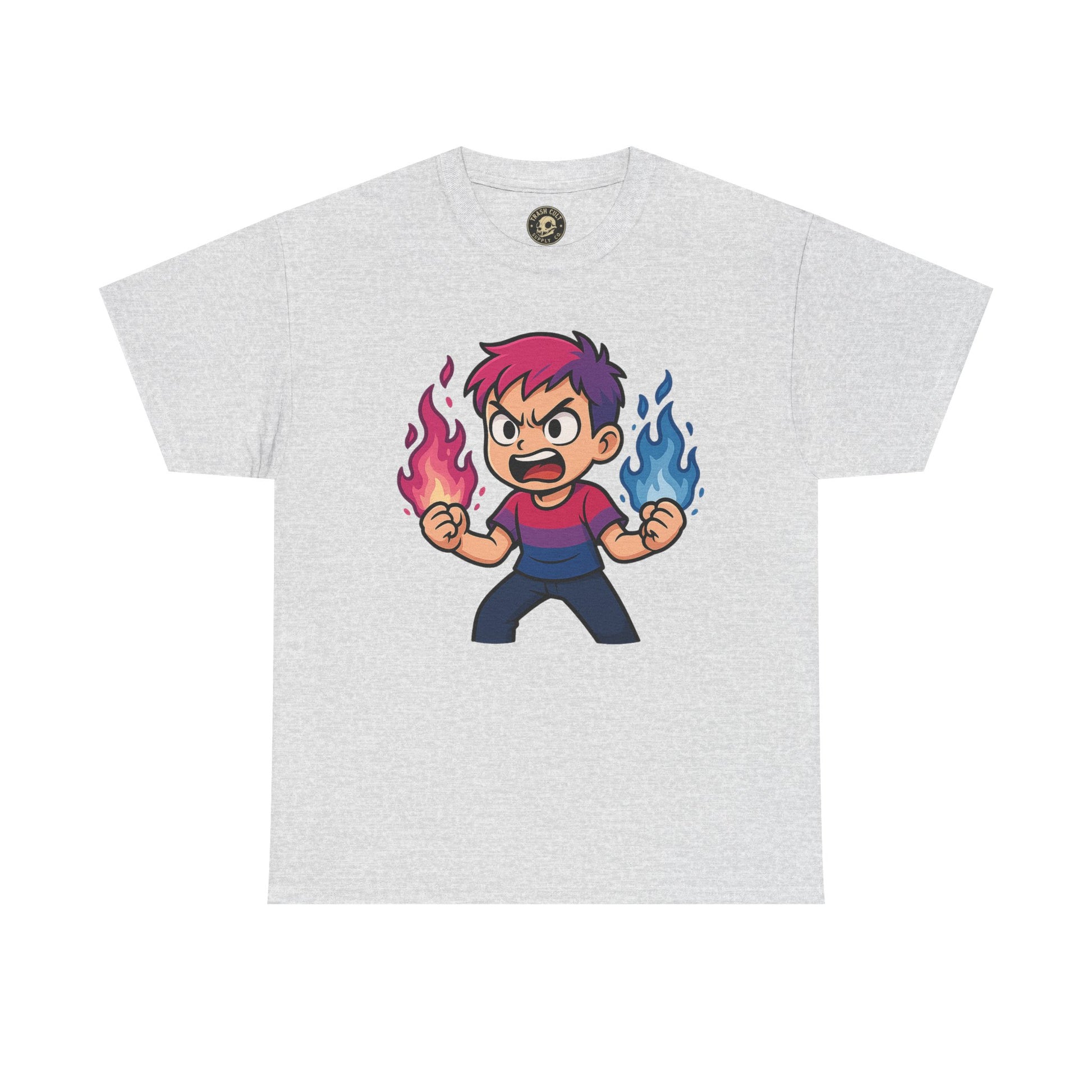 Bi-Furious Cartoon Pride Tee – Unisex Heavy Cotton Shirt for Gamers, Comic Fans & LGBTQ+ Allies