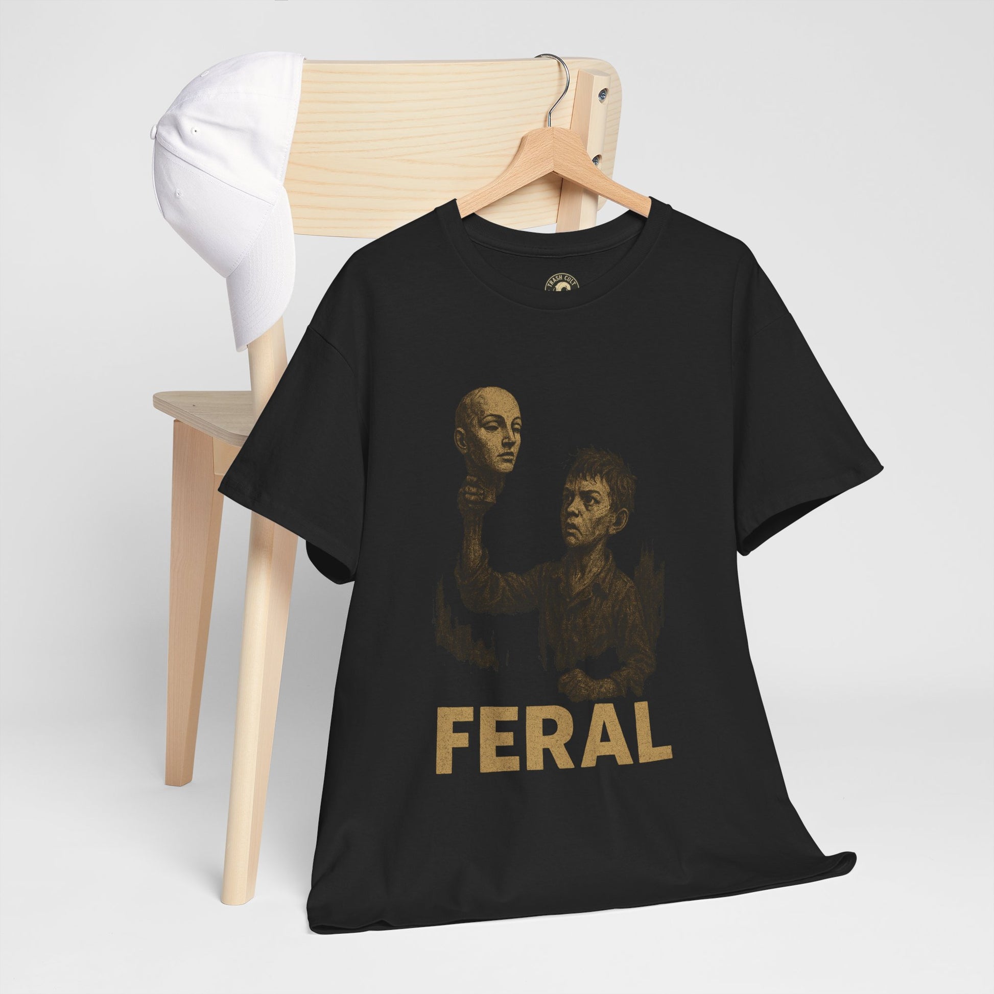 FERAL Mannequin Head T-Shirt – Vintage Post-Apocalyptic Graphic Tee | Gildan 5000 Cotton Shirt