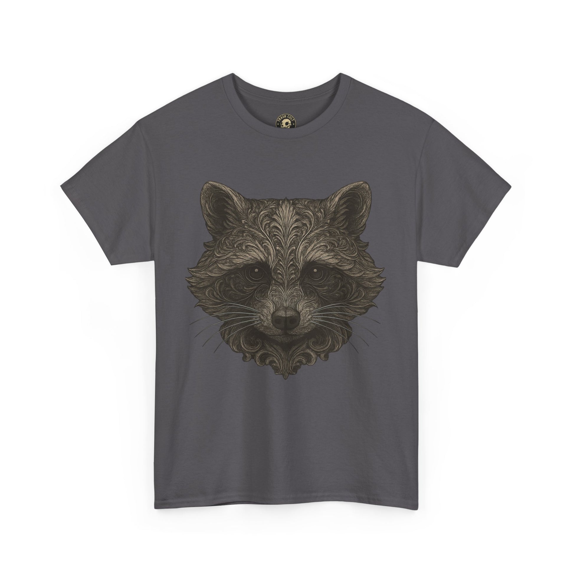 Ornate Raccoon Face Shirt – Intricate Woodland Animal Art Tee – Tattoo-Inspired Forest Aesthetic – Trash Cult Supply Co.