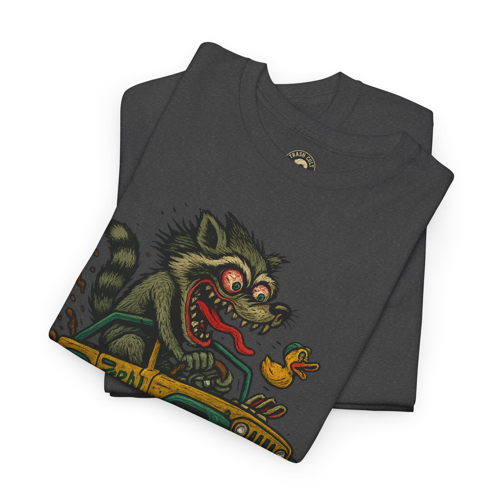 Feral Jeep Raccoon Shirt – Ed Roth Style Off-Road Chaos | Trash Cult Supply Co | Gildan 5000 Tee