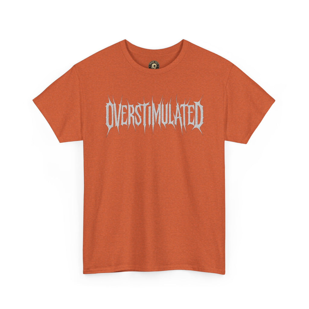 OVERSTIMULATED Metalcore Grunge Shirt – White on Black Distressed Font Tee