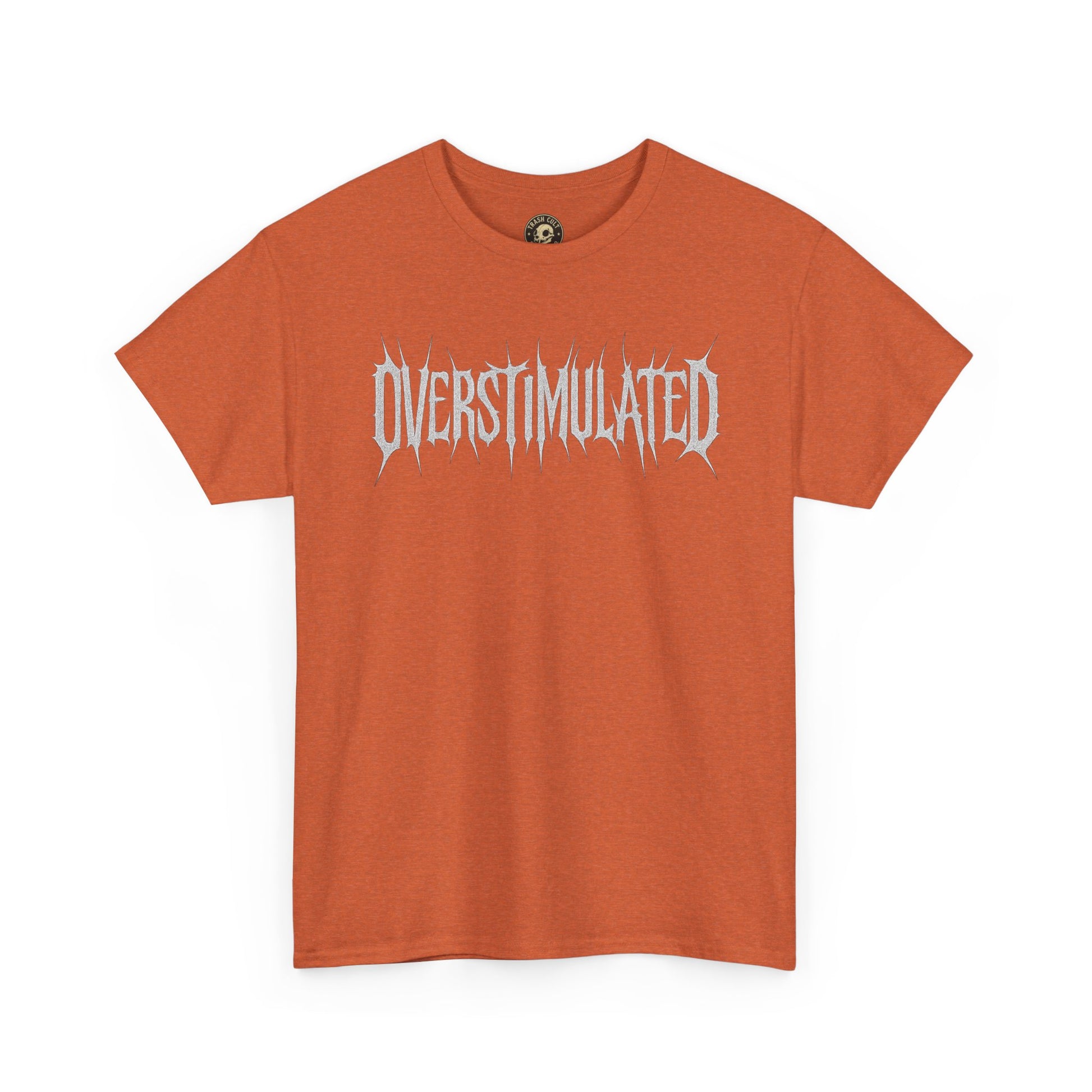 OVERSTIMULATED Metalcore Grunge Shirt – White on Black Distressed Font Tee
