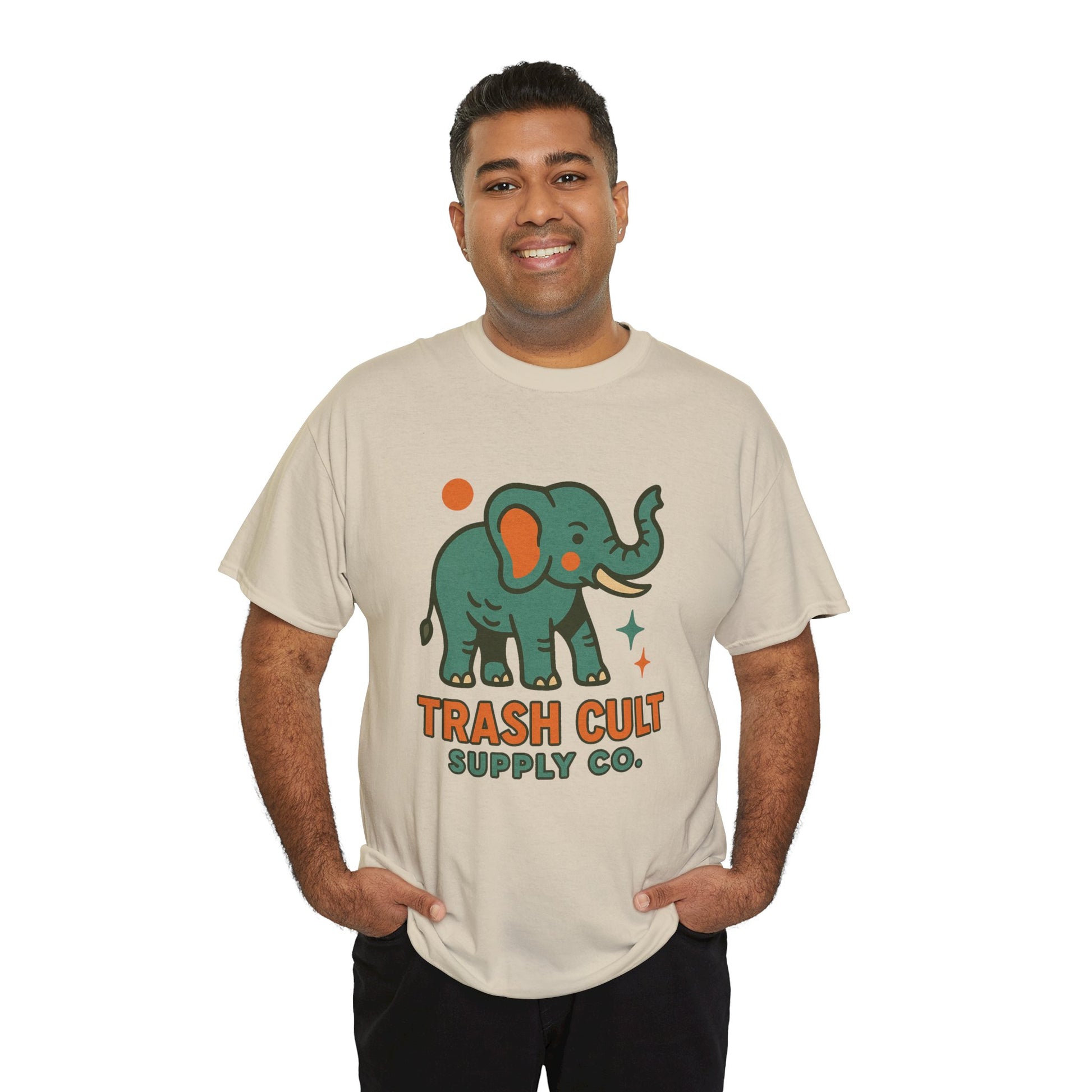 Trash Cult Elephant Unisex Heavy Cotton Tee, Eco-Friendly Shirt, Cool Casual Tee, Gift for Animal Lovers, Vintage Style T-Shirt
