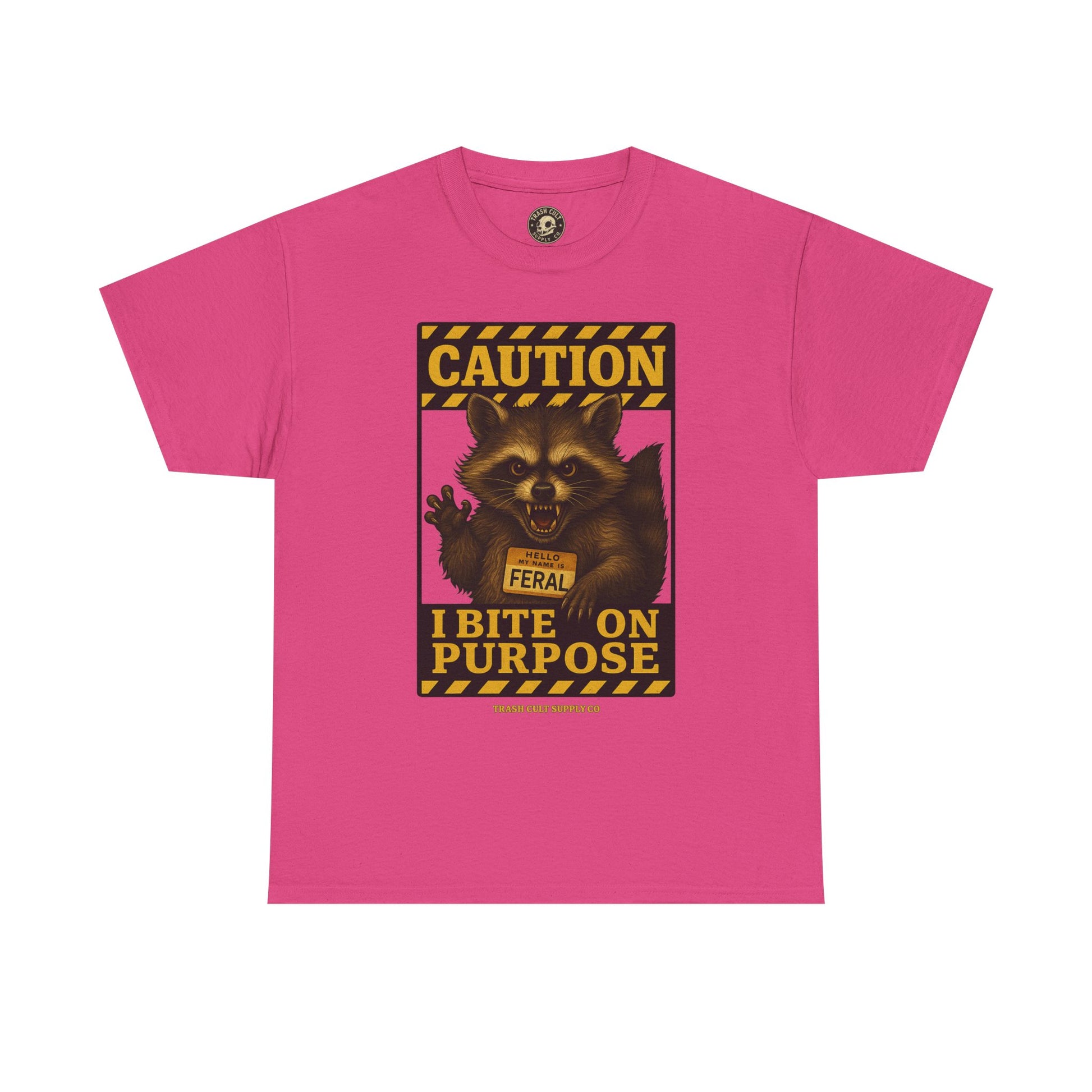 I Bite On Purpose Raccoon Warning T-Shirt – Caution Sign Style | Trash Cult Supply Co | Gildan 5000