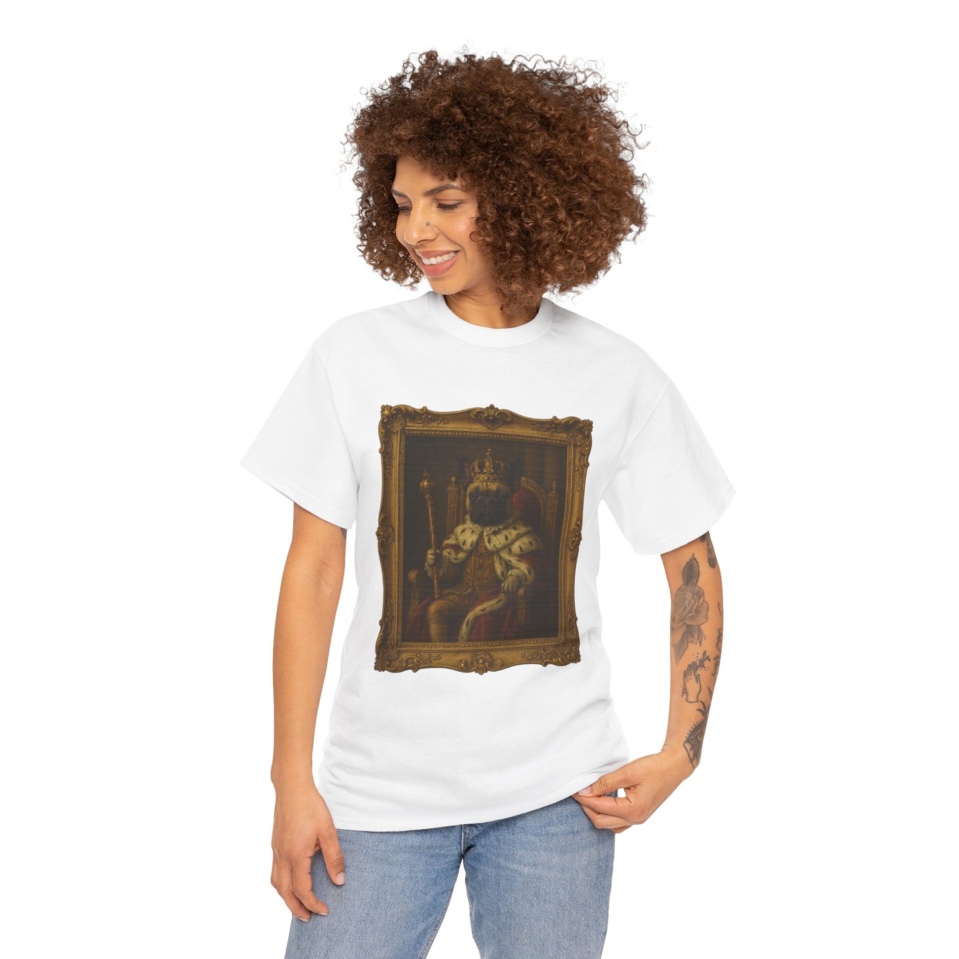 French Bulldog King Baroque Portrait Shirt – Funny Royal Dog Tee – Gildan 5000 Unisex Heavy Cotton