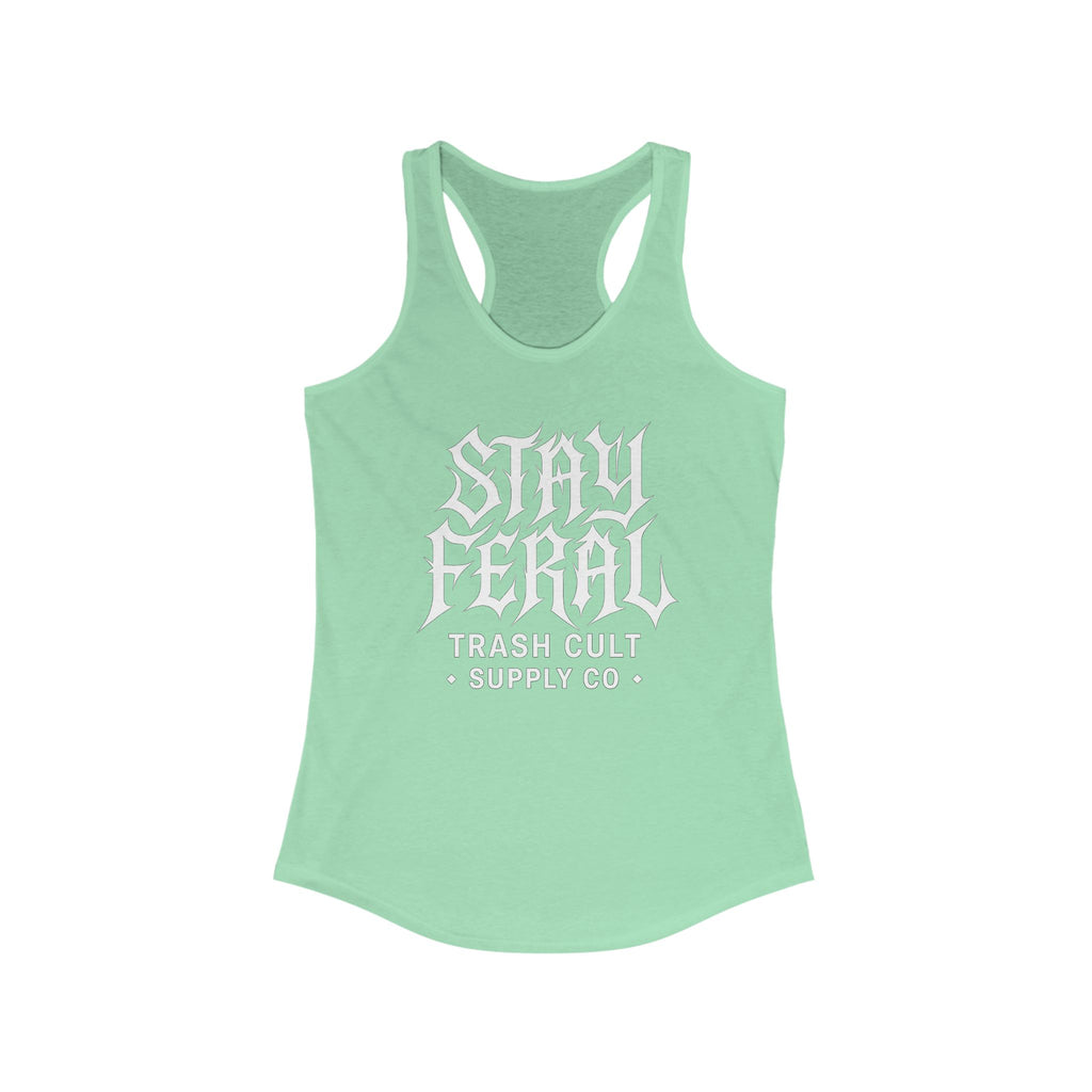 Stay Feral Women's Racerback Tank - Boho Gym Top, Sporty Workout Wear, Summer Essential, Eco-Friendly Activewear, Gift for Nature Lovers