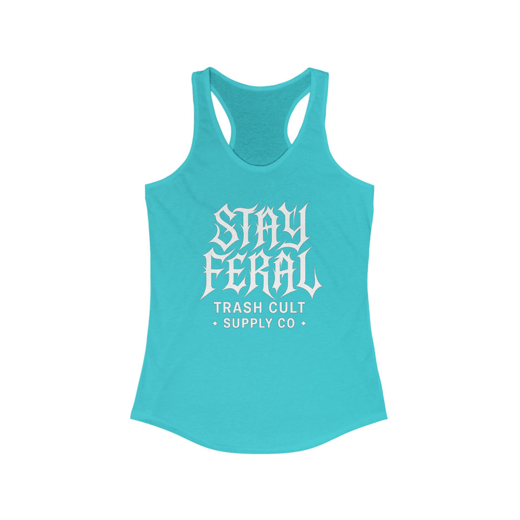 Stay Feral Women's Racerback Tank - Boho Gym Top, Sporty Workout Wear, Summer Essential, Eco-Friendly Activewear, Gift for Nature Lovers