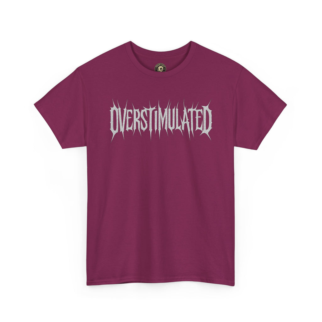 OVERSTIMULATED Metalcore Grunge Shirt – White on Black Distressed Font Tee