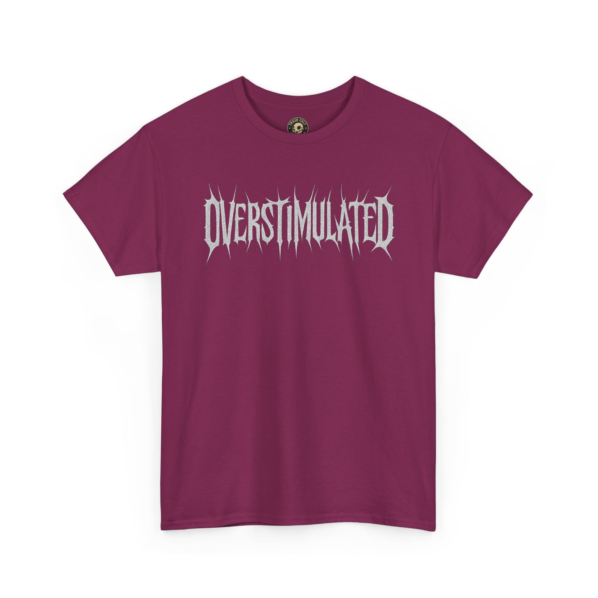 OVERSTIMULATED Metalcore Grunge Shirt – White on Black Distressed Font Tee