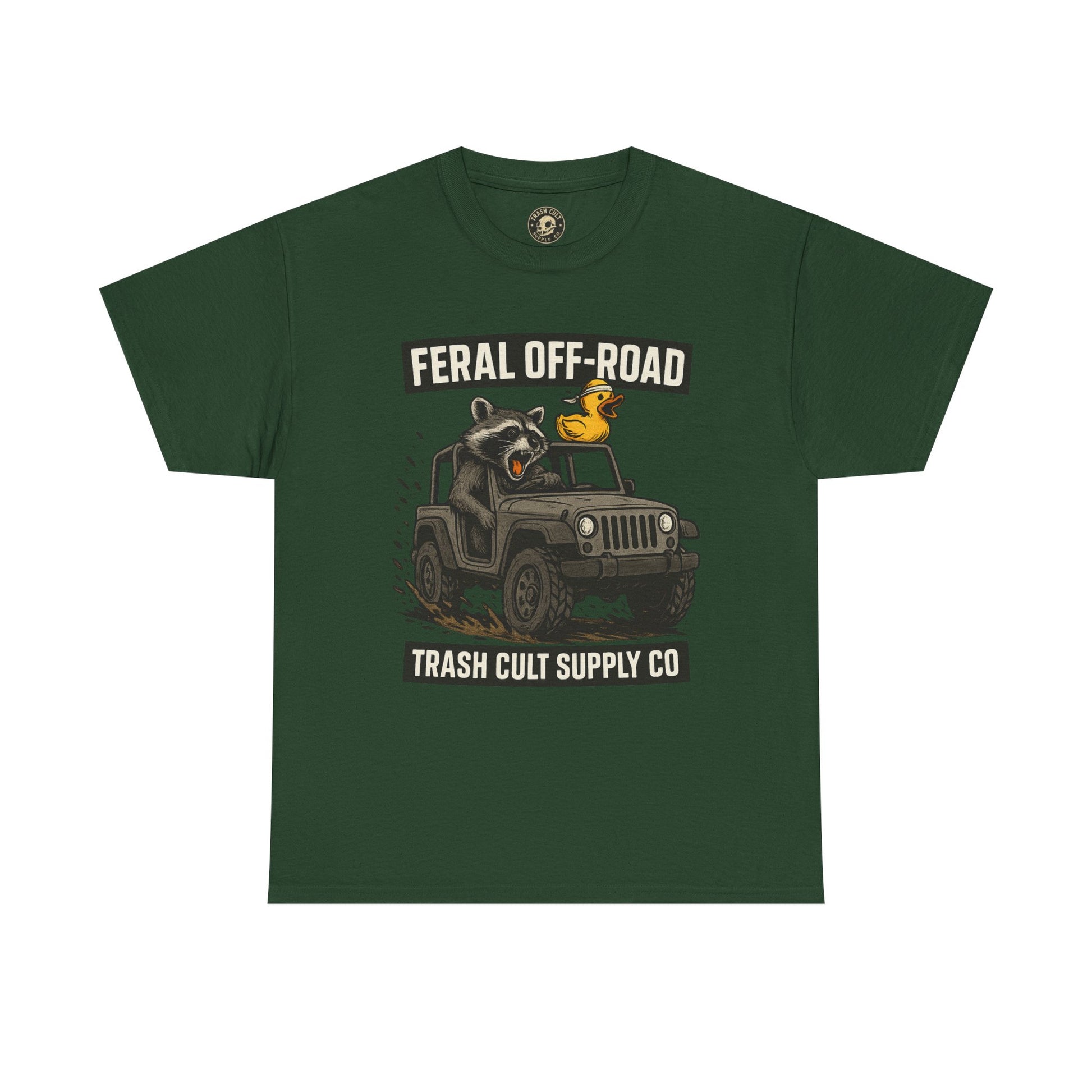 Feral Off-Road Raccoon Jeep Shirt – Mud Slinging Chaos | Trash Cult Supply Co | Gildan 5000 Tee