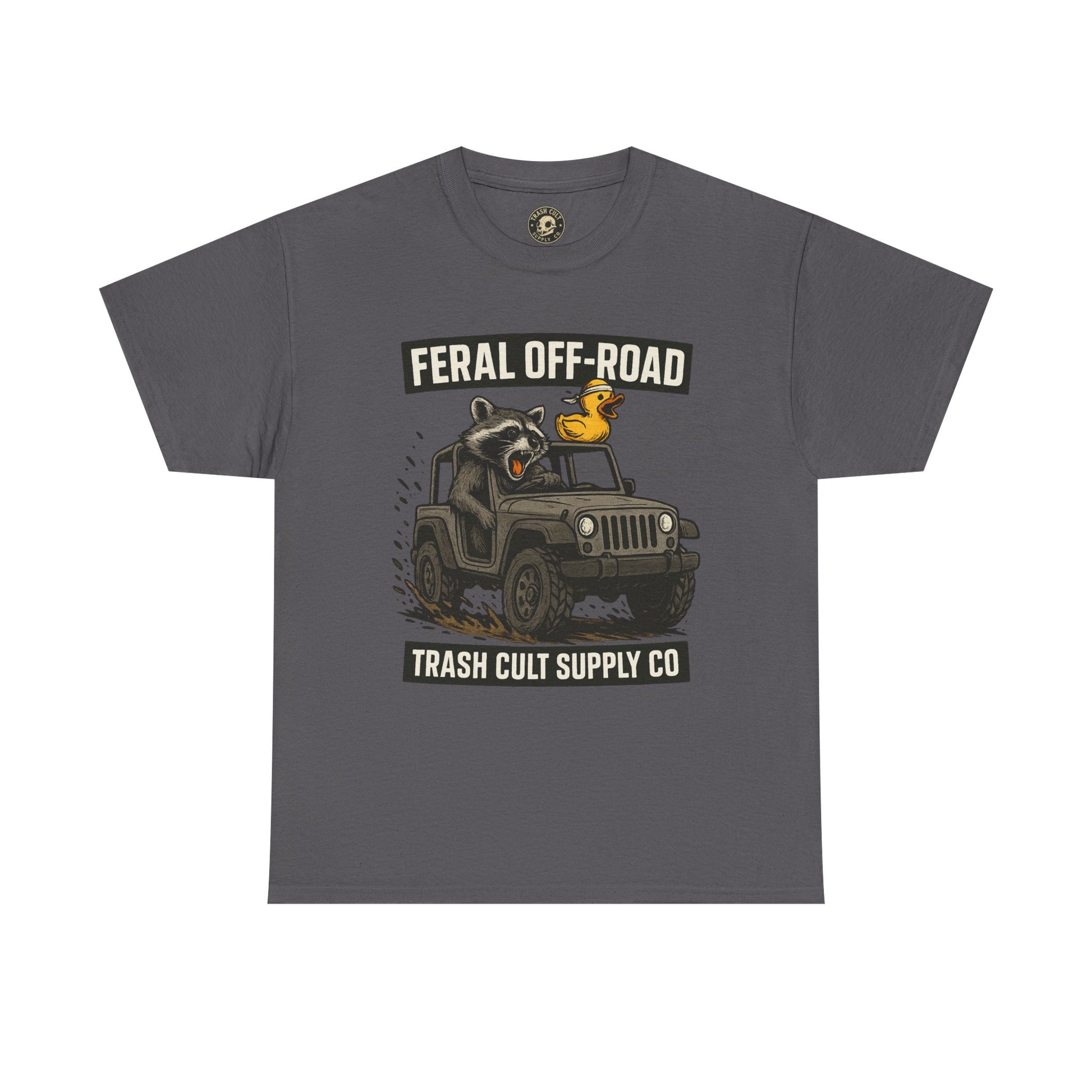 Feral Off-Road Raccoon Jeep Shirt – Mud Slinging Chaos | Trash Cult Supply Co | Gildan 5000 Tee