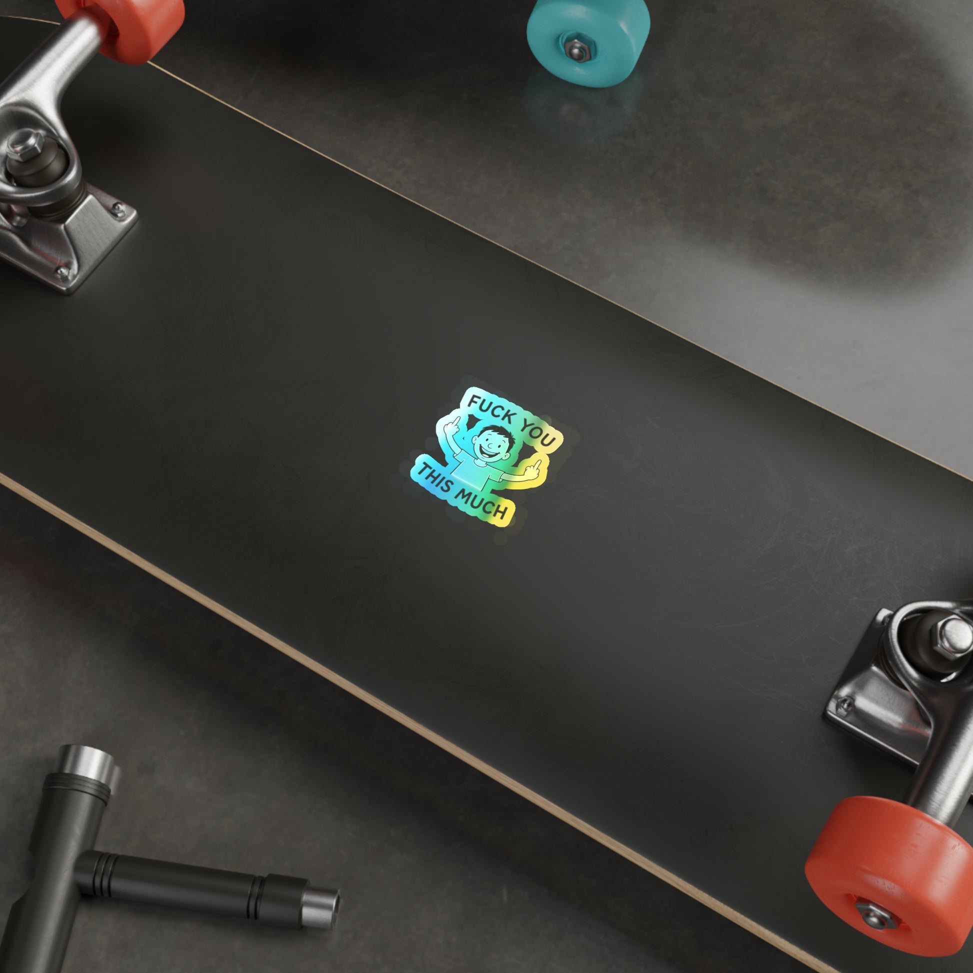 “Fuck You This Much” Middle Finger Cartoon Sticker – Holographic / Kiss Cut