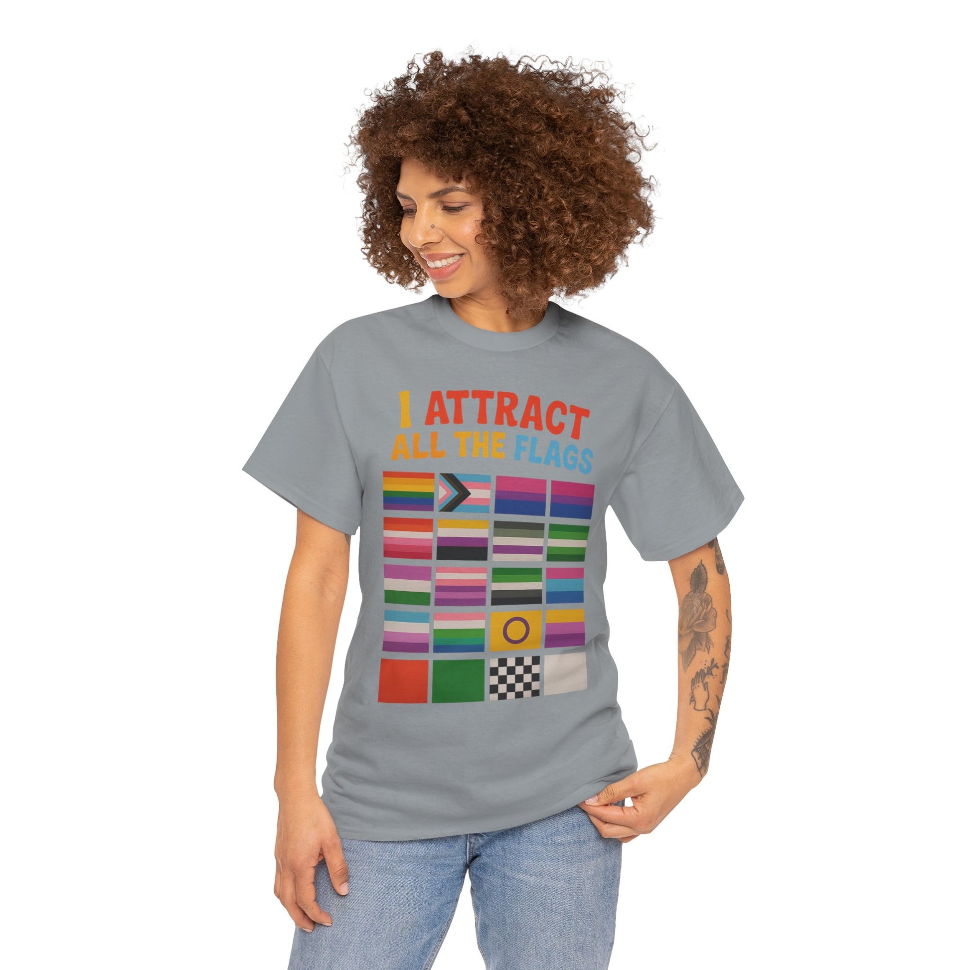 I Attract All The Flags LGBTQ Pride T-Shirt – Funny Inclusivity Shirt – Gildan 5000